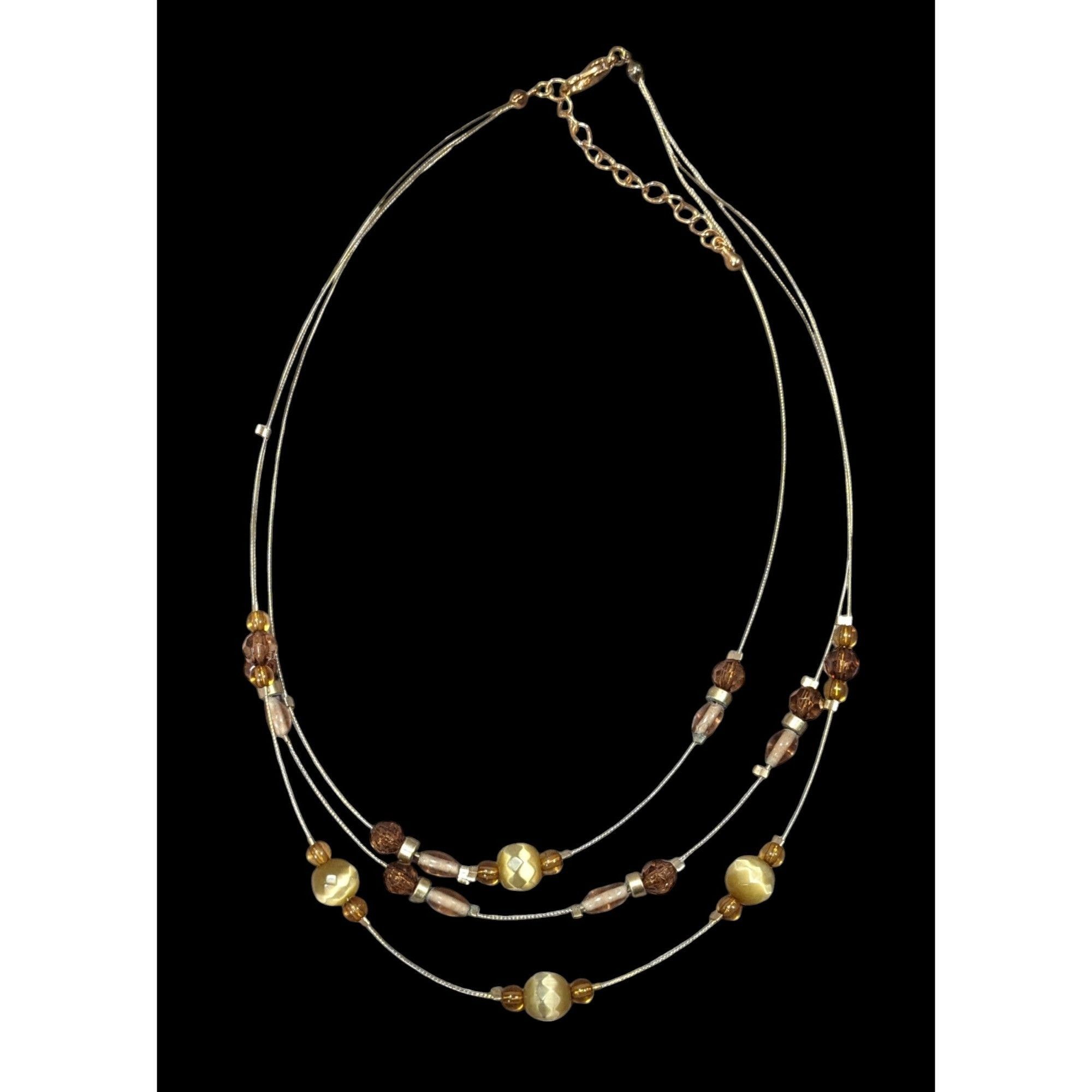 Other Retro Yellow Brown And Gold Tone Glass Beaded Floating Neckl Size ONE SIZE - 1 Thumbnail