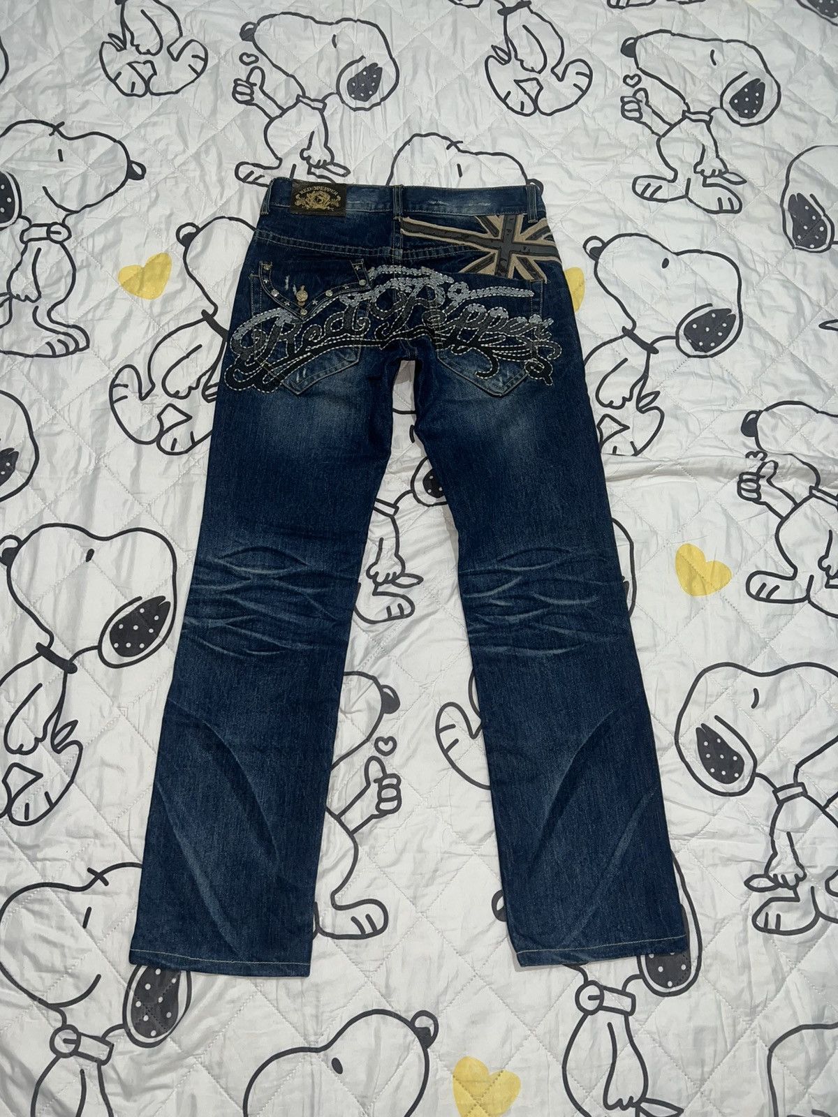If Six Was Nine 1990s Red Pepper - Distressed Union Jack Flare Jeans Size US 30 / EU 46 - 5 Thumbnail
