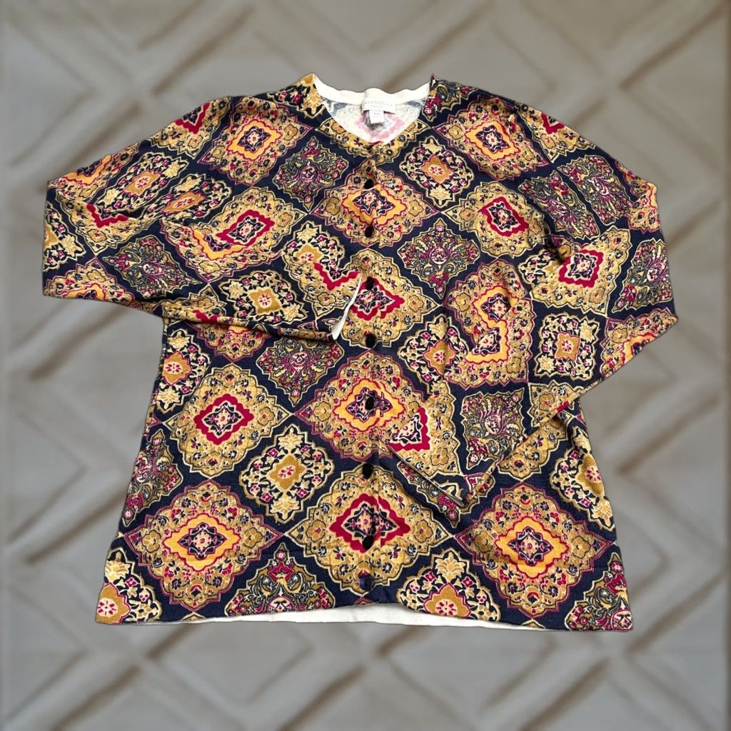 Charter Club Charter Club Cardigan Sweater Women PM Petite Multicolor Knit V-Neck Casual Wool Freeform Aztec Bohemian Classic Designer Ladies Size M / US 6-8 / IT 42-44 - 1 Thumbnail