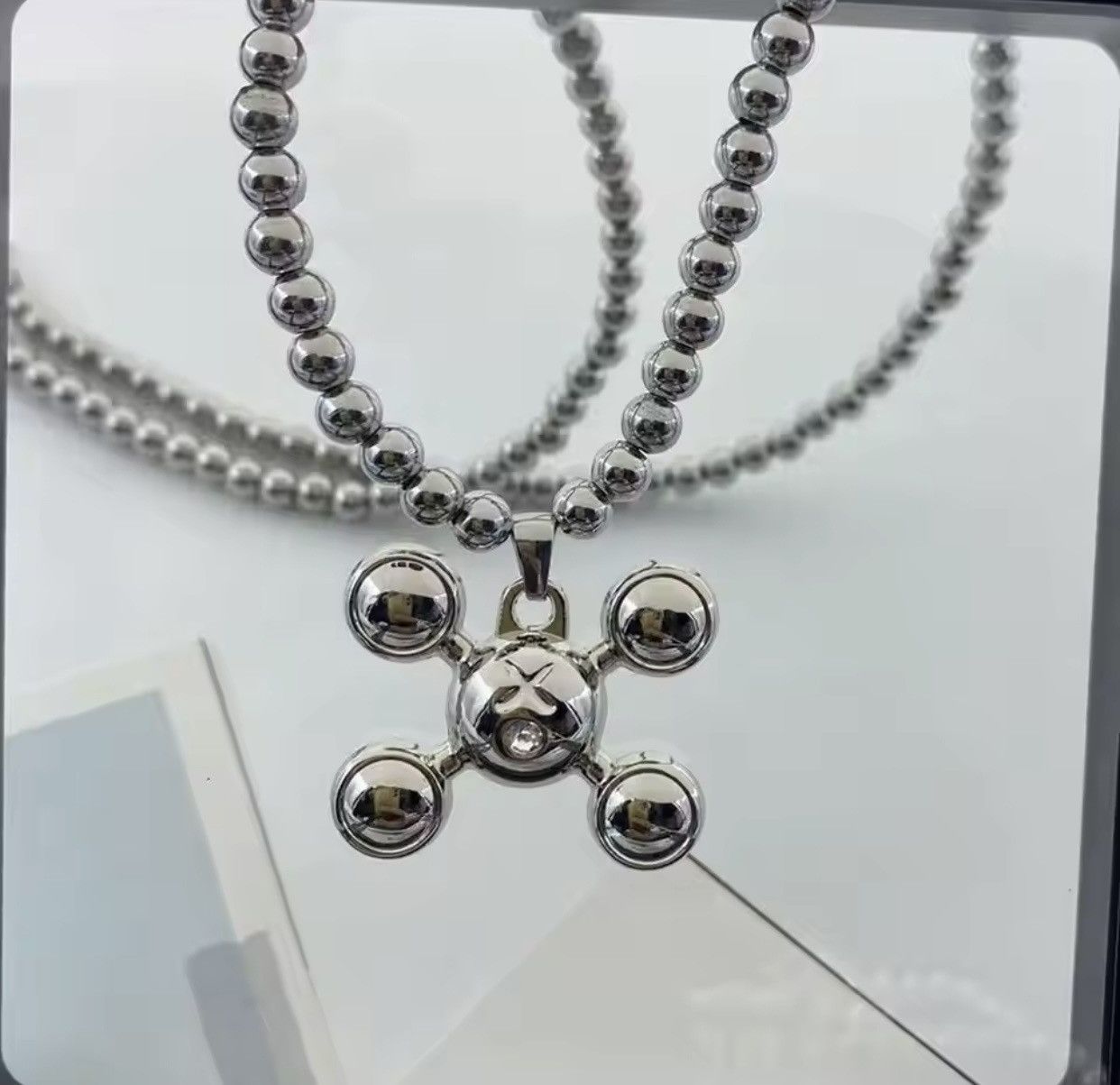 Jewelry Round Bead Chain Quadangle Ball Pendant Size ONE SIZE - 2 Thumbnail