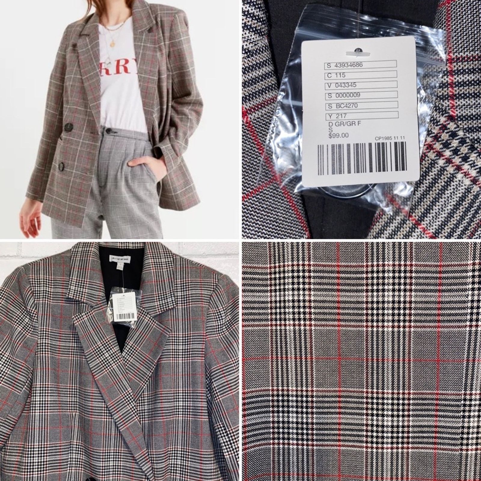 Urban Outfitters New Urban Outfitters $99 Plaid Red Blk Check Blazer S Size S / US 4 / IT 40 - 1 Thumbnail