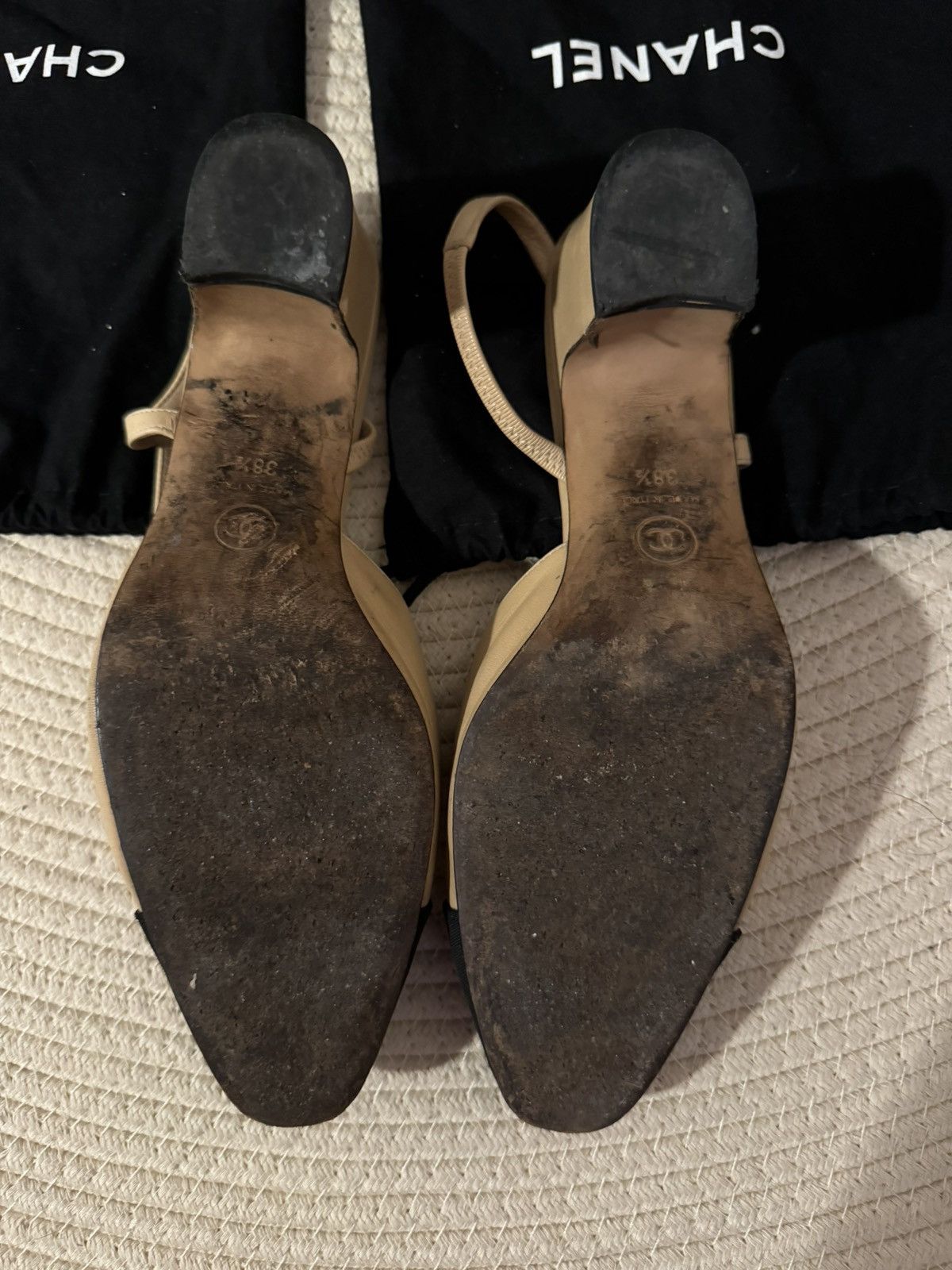 Chanel Chanel SLINGBACKS Goatskin & Grosgrain Beige & Black Size US 8 / IT 38 - 2 Thumbnail