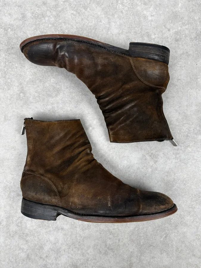 Guidi Guidi Brown Eroded Leather Back Zip Boots Size US 9 / EU 42 - 2 Thumbnail