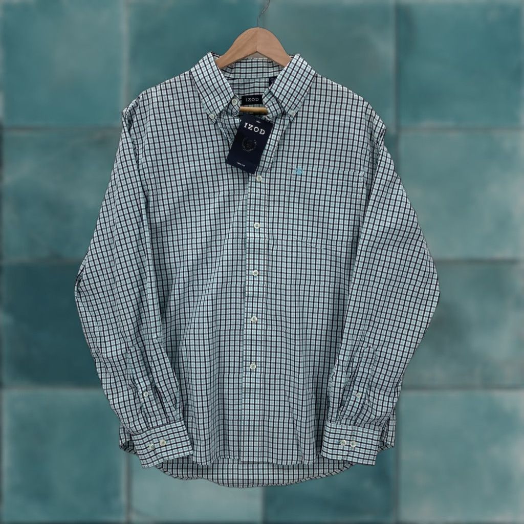Izod Izod Shirt Mens Medium True Aqua Blue Plaid Button-Down Long Sleeve Casual NWT Size US M / EU 48-50 / 2 - 1 Thumbnail