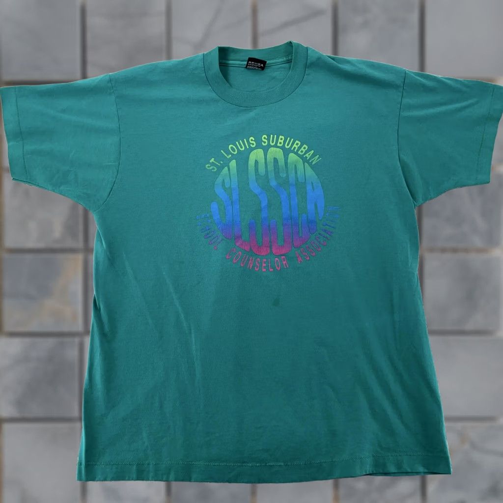 Vintage VINTAGE St. Louis School Counselor Association T-Shirt L Missouri Teacher 90s Screen Stars Best Green Graphic Print Cotton Polyester Men Size US L / EU 52-54 / 3 - 1 Thumbnail