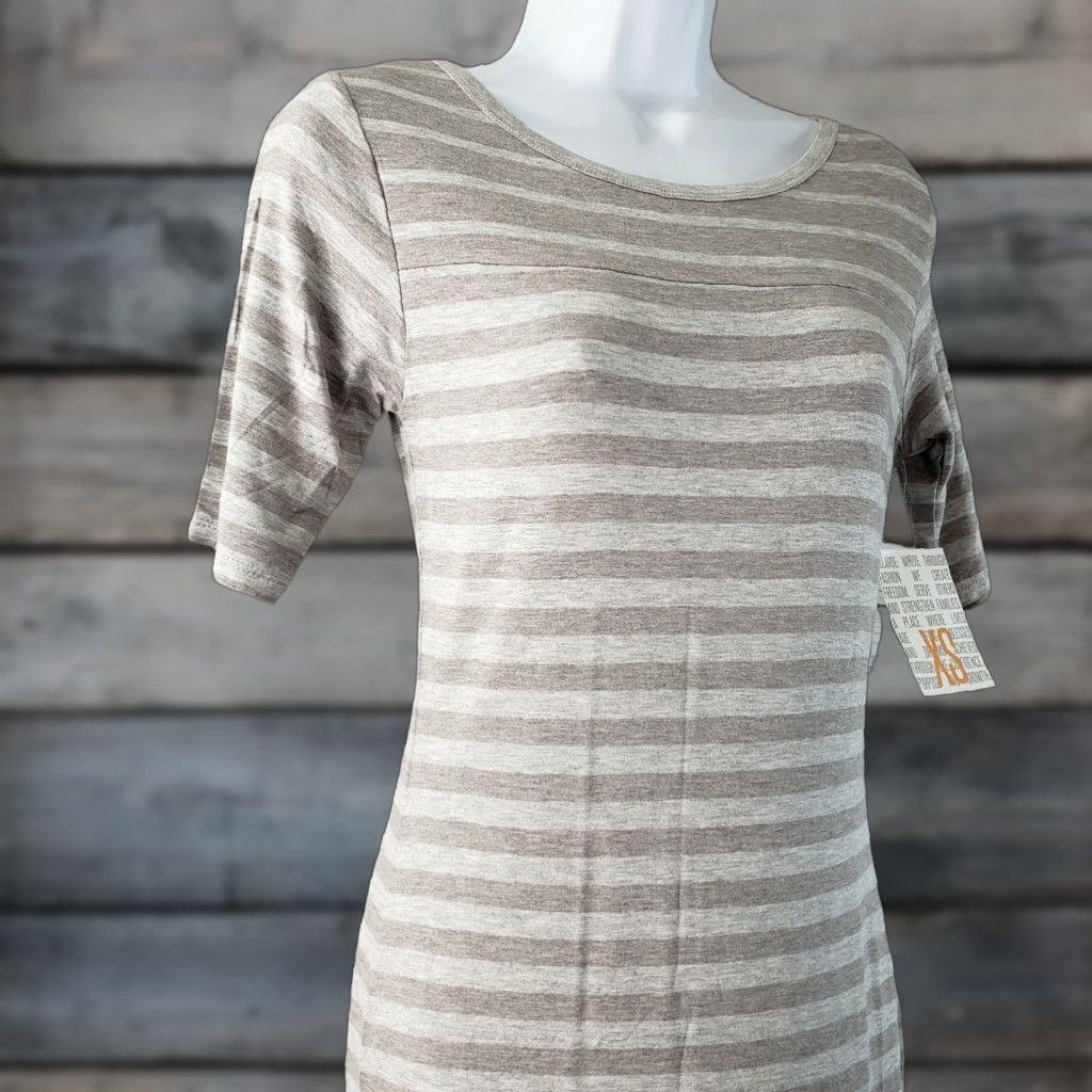 Vintage LuLaRoe Womens Julia Dress XS Gray Striped Rayon Blend Pullover Knee Length Casual Round Neck Short Sleeve Size XS / US 0-2 / IT 36-38 - 1 Thumbnail