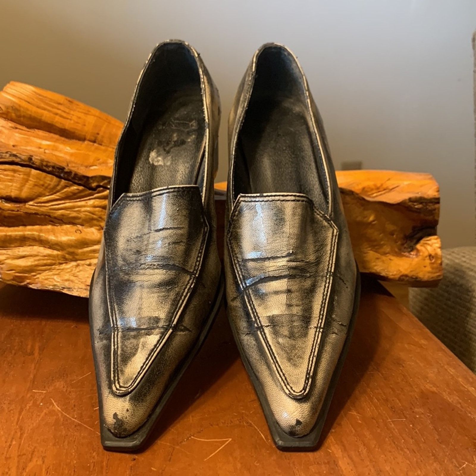 Vintage Rockabilly rock n roll pointy toe distressed loafers Size US 8.5 / IT 38.5 - 1 Thumbnail