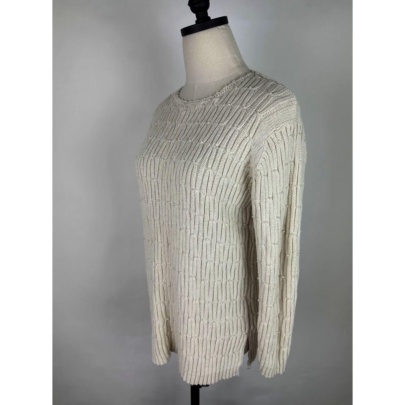 Vintage VINTAGE Capacity Ivory Cotton Beaded Pullover Sweater Womens Small 90s Bohemian Retro Knit - Womens Size S / US 4 / IT 40 - 5 Thumbnail