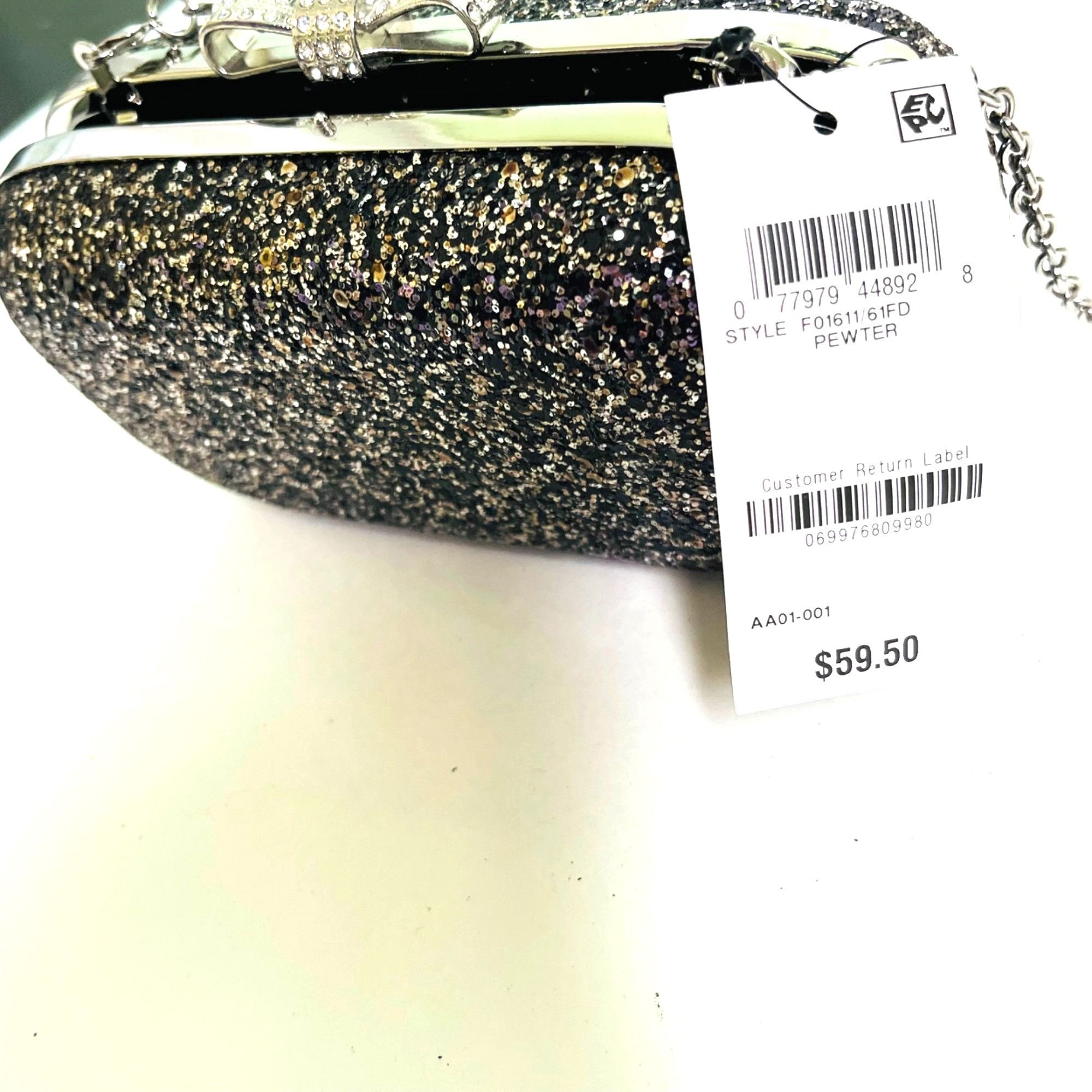 I.N.C Clutch Purse Evie by INC Hard Shell Silver Glitter on Black Size ONE SIZE - 6 Thumbnail