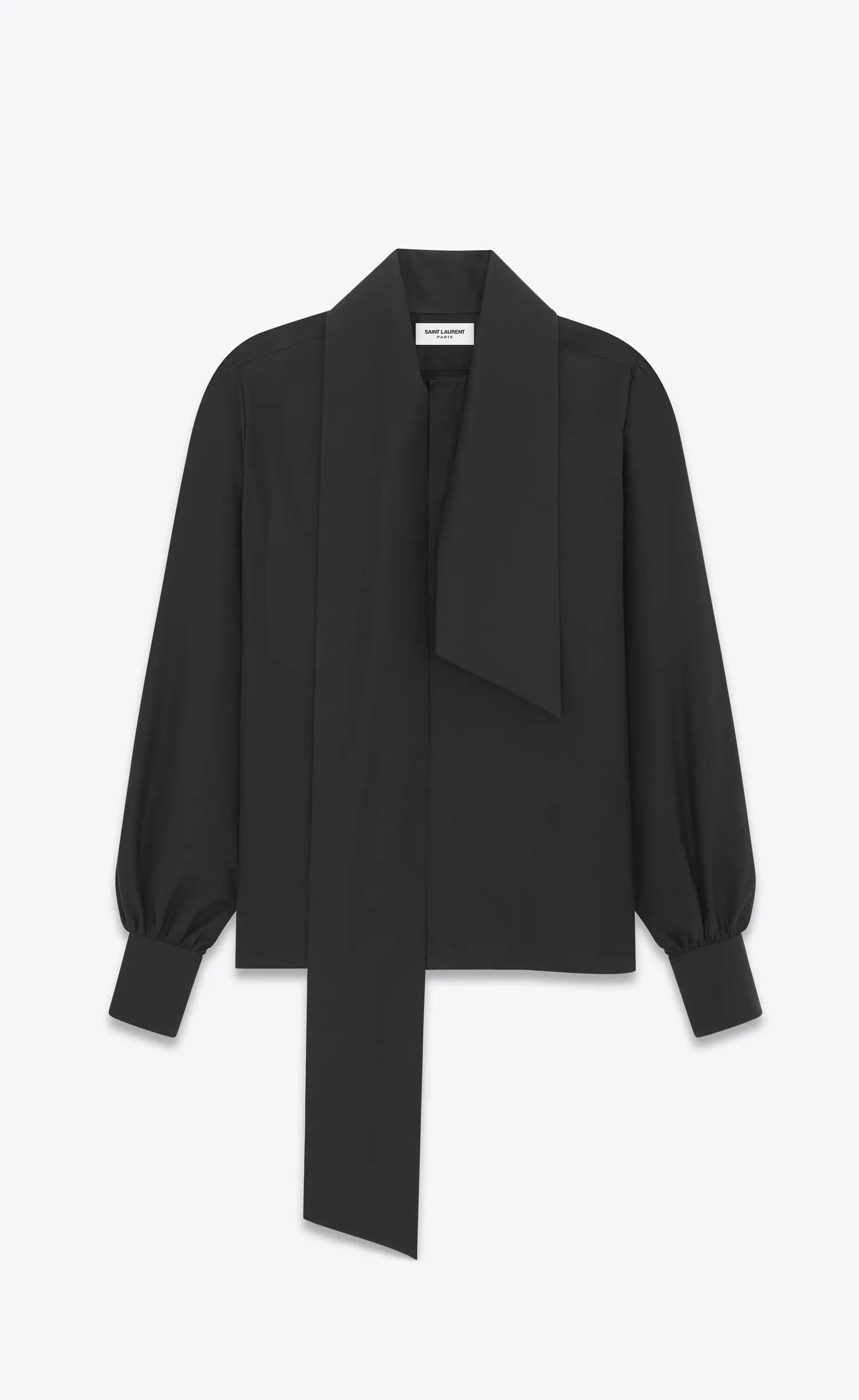 Saint Laurent Paris o1s1wg110125 761062 Lavallière-Neck Blouse Faille in Black Size US M / EU 48-50 / 2 - 2 Thumbnail