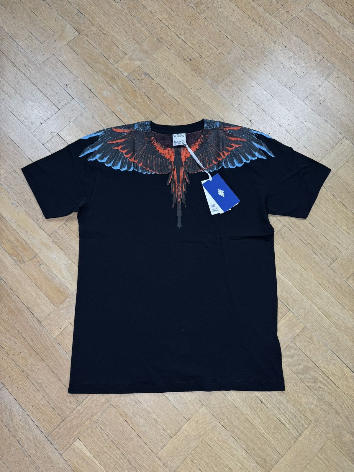 MARCELO BURLON WING TEE ORANGE BLUE BLACK