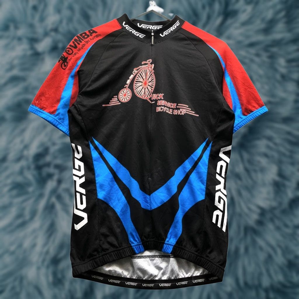 Vintage Verge Sports Cycling Jersey Shirt Mens XL Fitted Short Sleeve Elite Relaxed Black Blue Maroon White Logo Mock Neck Athletic Jersey Shirt Size US XL / EU 56 / 4 - 1 Thumbnail