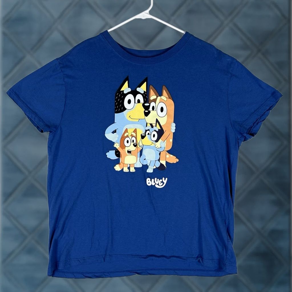 Vintage Bluey Graphic Print T-Shirt Crew Neck Short Sleeve Womens 2XL Blue Casual Tee Top Size XXL / US 16-18 / IT 52-54 - 1 Thumbnail