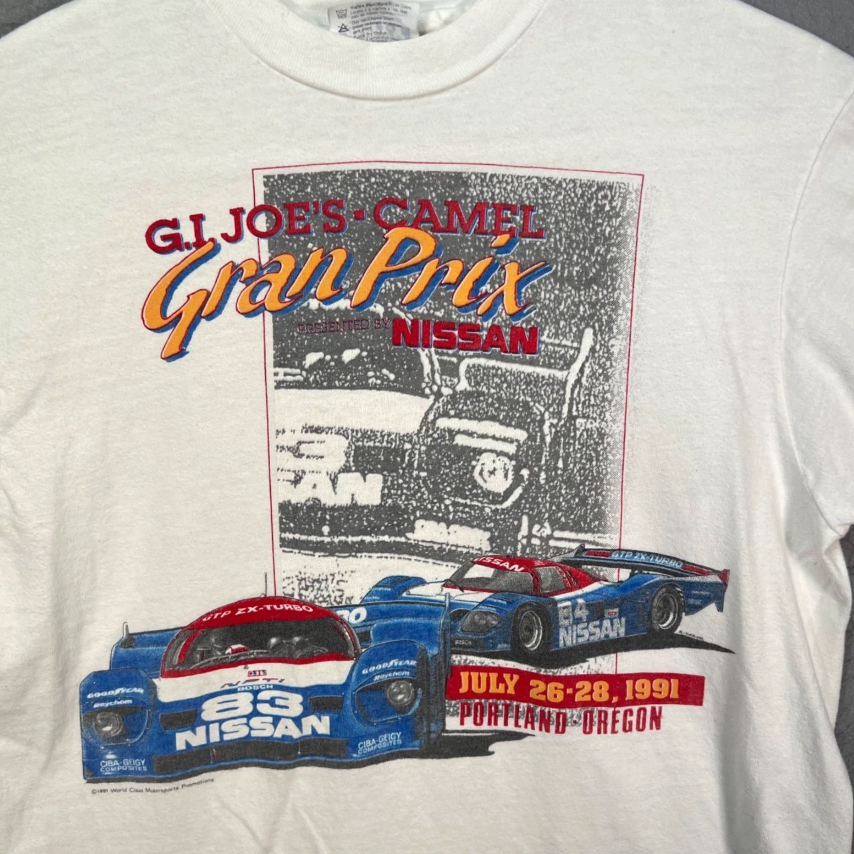 Hanes VINTAGE 1991 G.I. Joes Camel Gran Prix IMSA Nissan White T-Shirt Mens M Size Medium White Shirt Gloves? Size US M / EU 48-50 / 2 - 4 Thumbnail