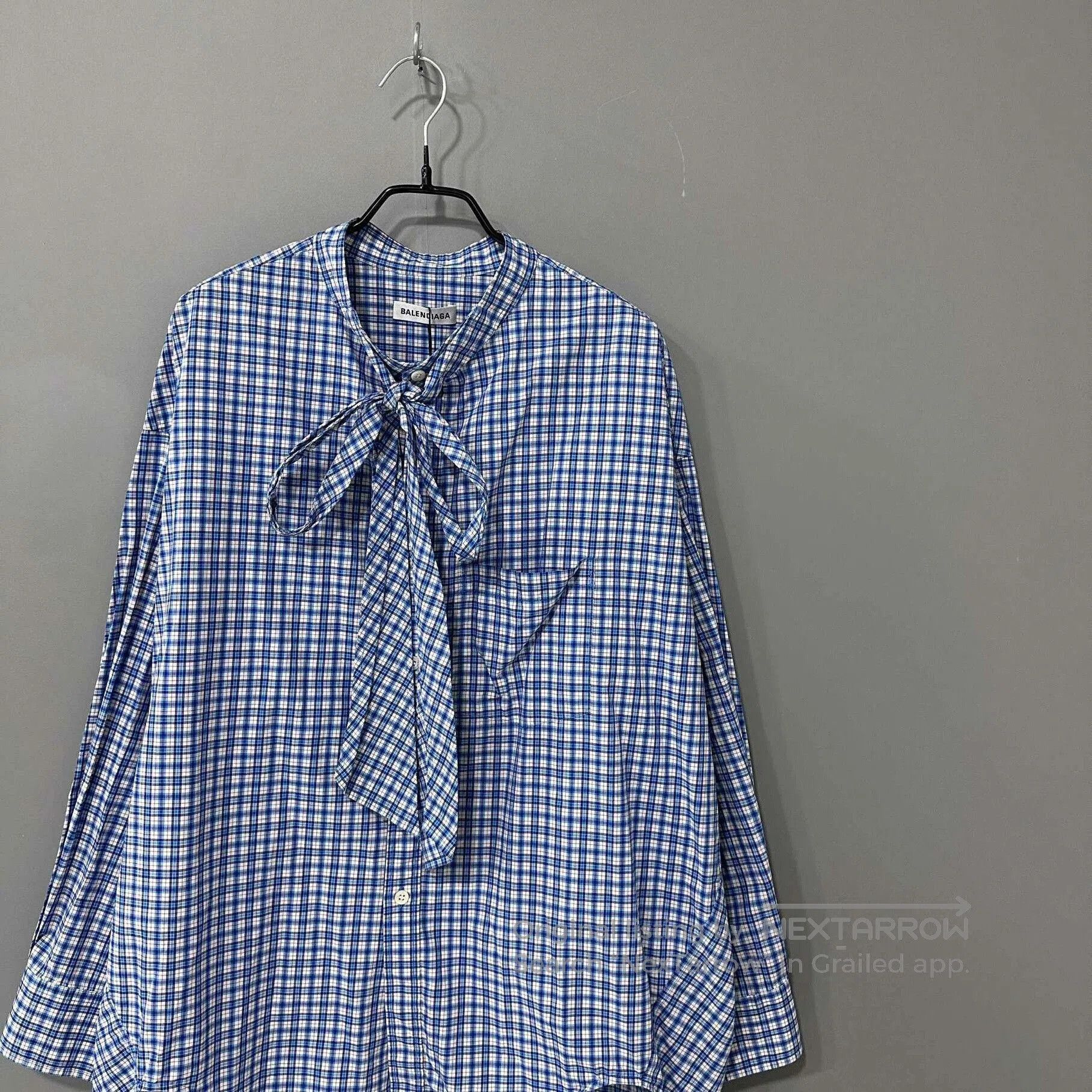 Balenciaga Balenciaga Blue White Check Back Logo Shirt. Size XS / US 0-2 / IT 36-38 - 2 Thumbnail