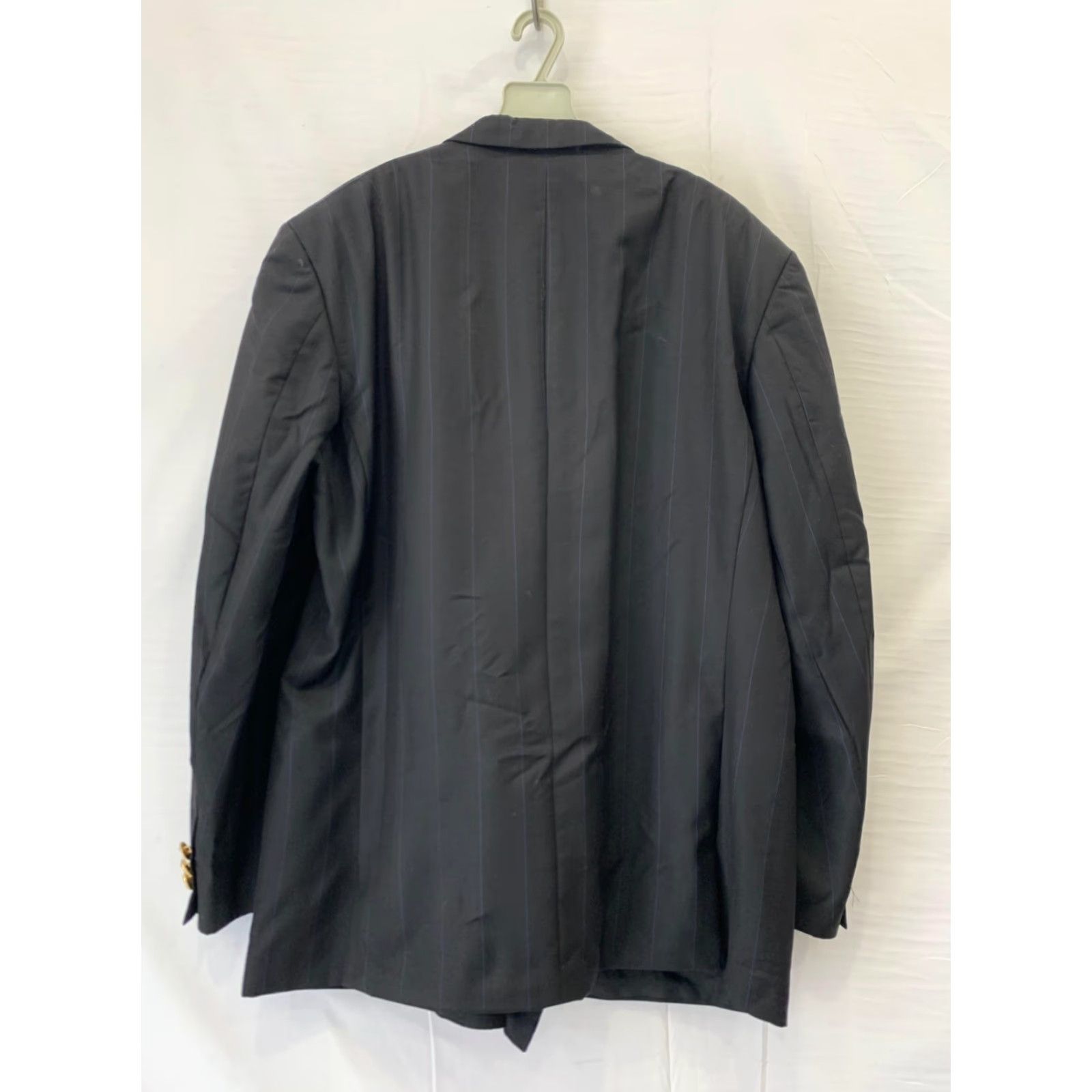Versace V2 by Versace Blazer Men 50R Double Breasted Wool Black Pinstripe Gold Buttons Vintage Jacket Size 50R - 2 Thumbnail