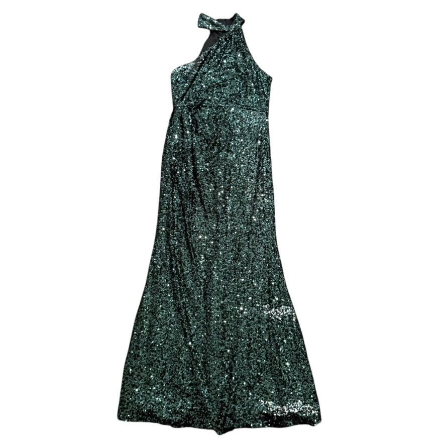 Badgley Mischka Halter Neck Sequin Gown in Green, Size US 12