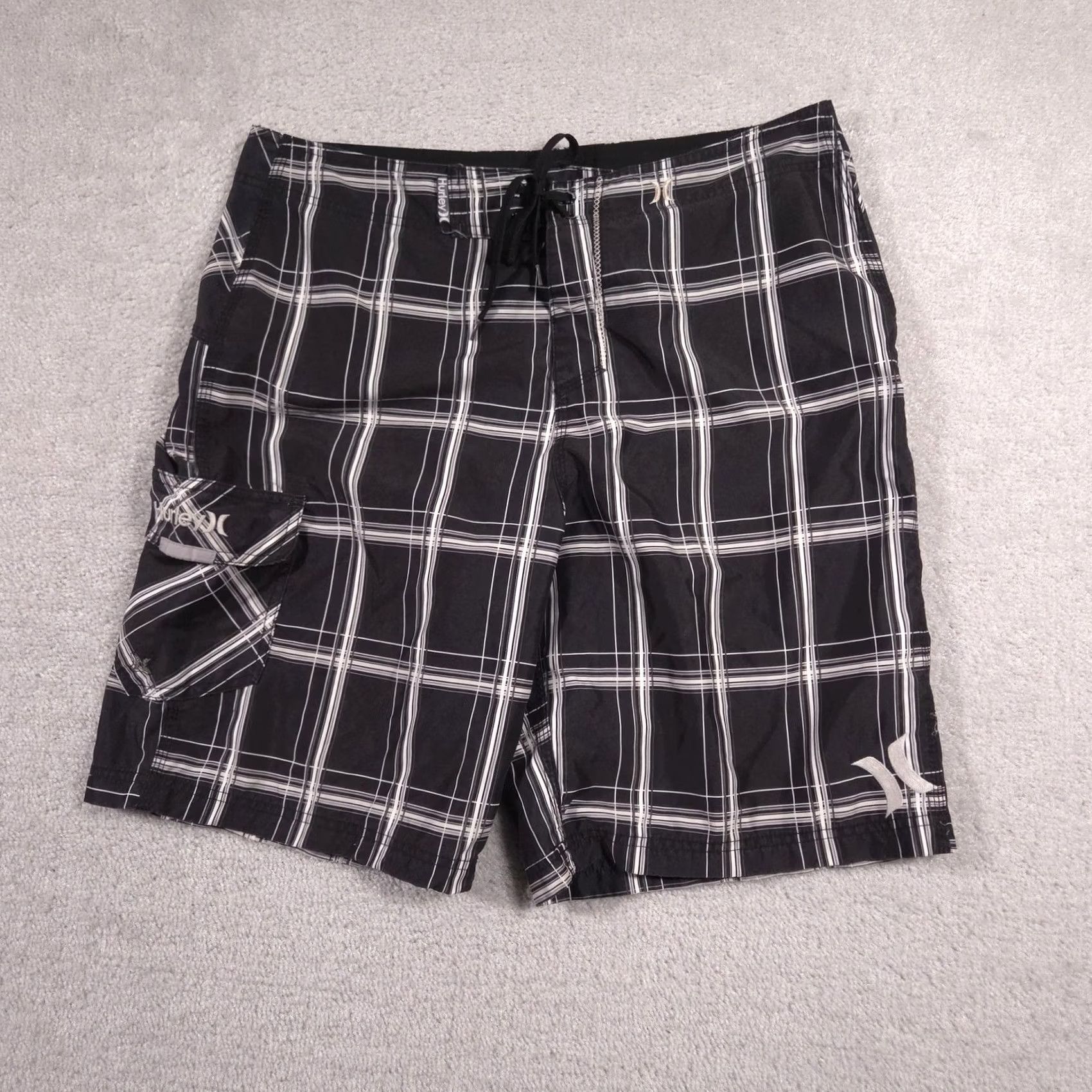 Hurley Hurley Shorts Mens Large Black White Plaid Board Shorts Swim Trunks 2009 Size US 34 / EU 50 - 2 Thumbnail