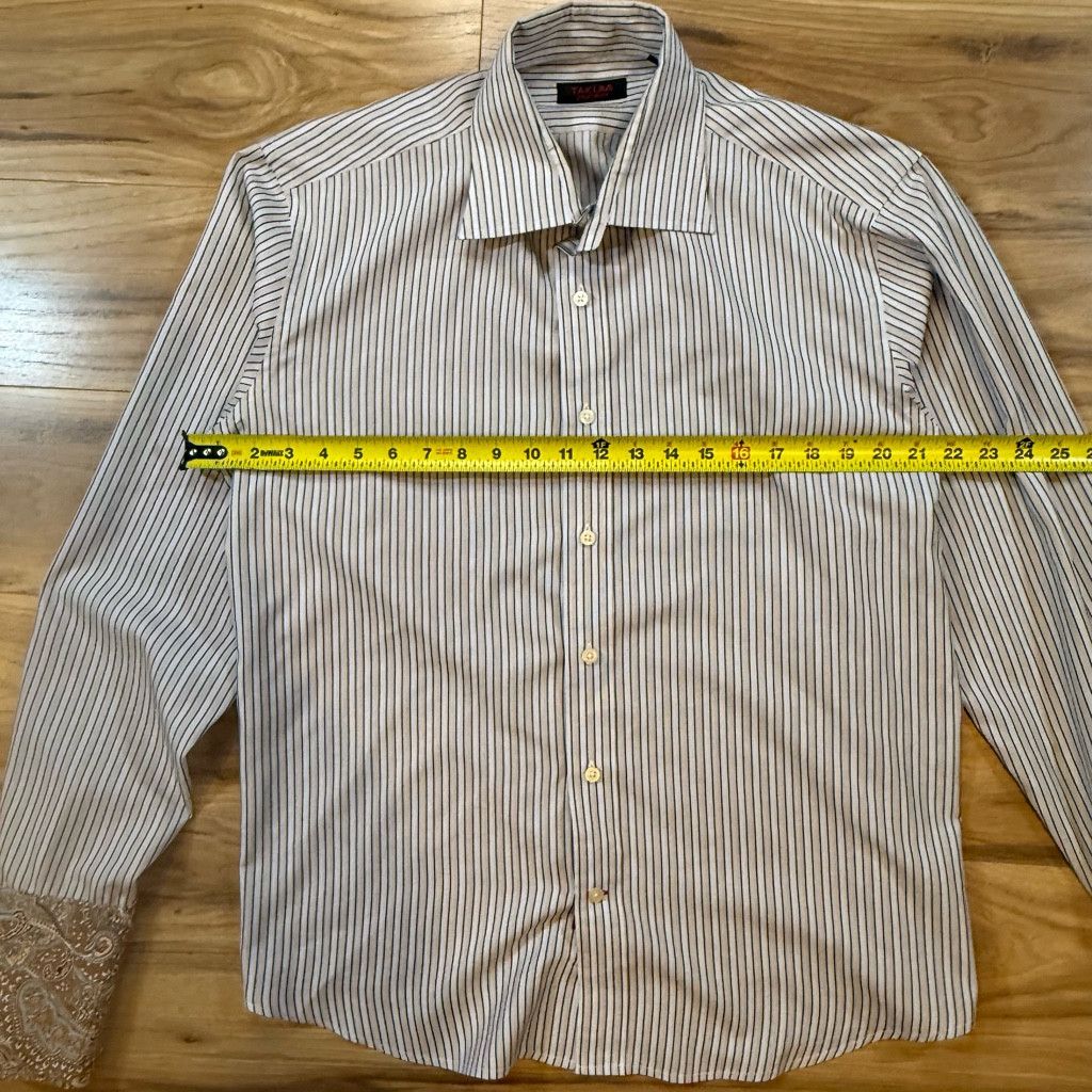 WISDOM Takumi Japan Stripe Shirt L Paisley Contrast Cuffs Size 38L - 4 Thumbnail
