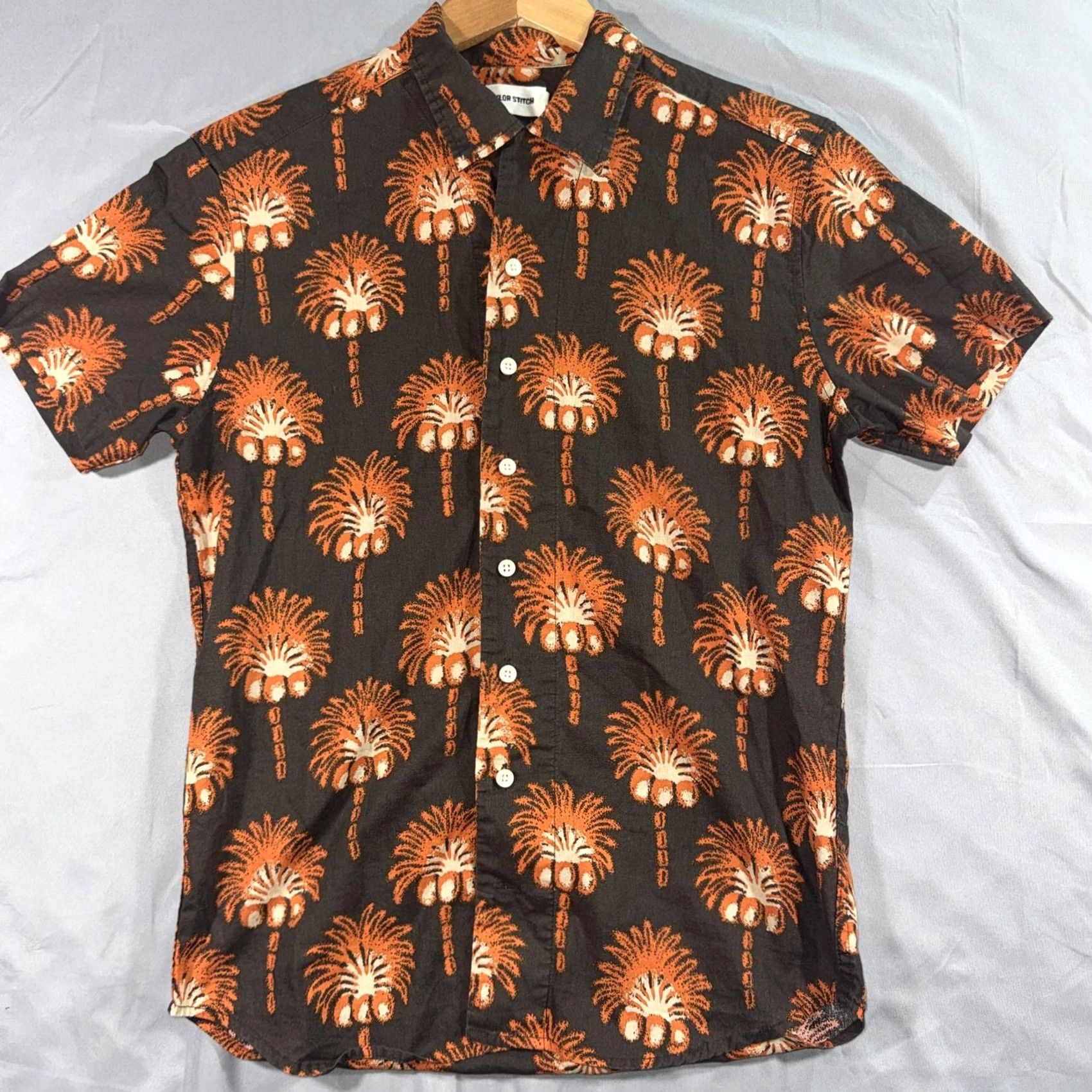 Taylor Stitch Taylor Stitch Hawthorne in Mirage Palm Organic Cotton Linen Short Sleeve Shirt Mens 36 Brown Graphic Print Tropical 70/30 Lightweight Button-Up Size US 36 / EU 52 - 2 Thumbnail