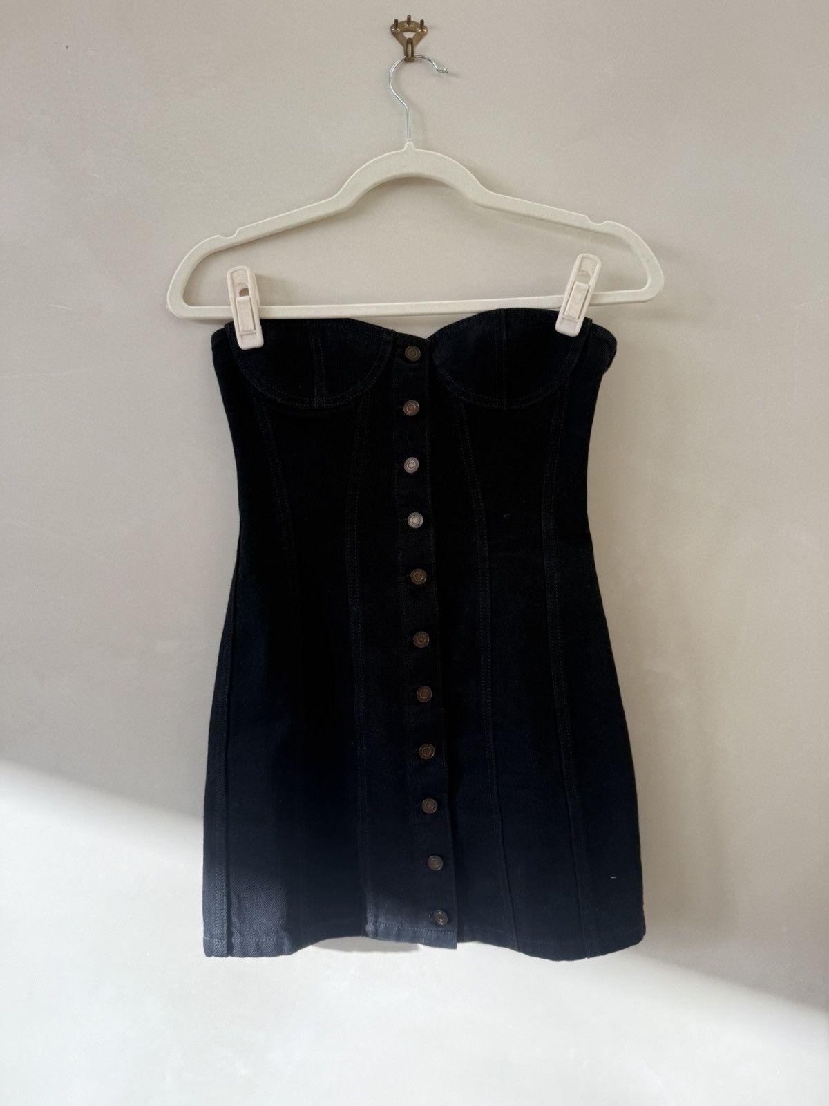 Yves Saint Laurent Vintage YSL black denim strapless mini dress | Grailed