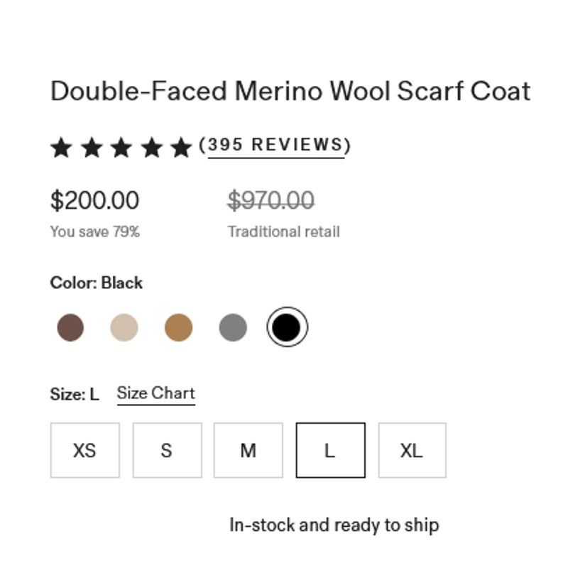 Quince Quince Double-Faced Merino Wool Scarf Coat Black Large NWT Size L / US 10 / IT 46 - 3 Thumbnail
