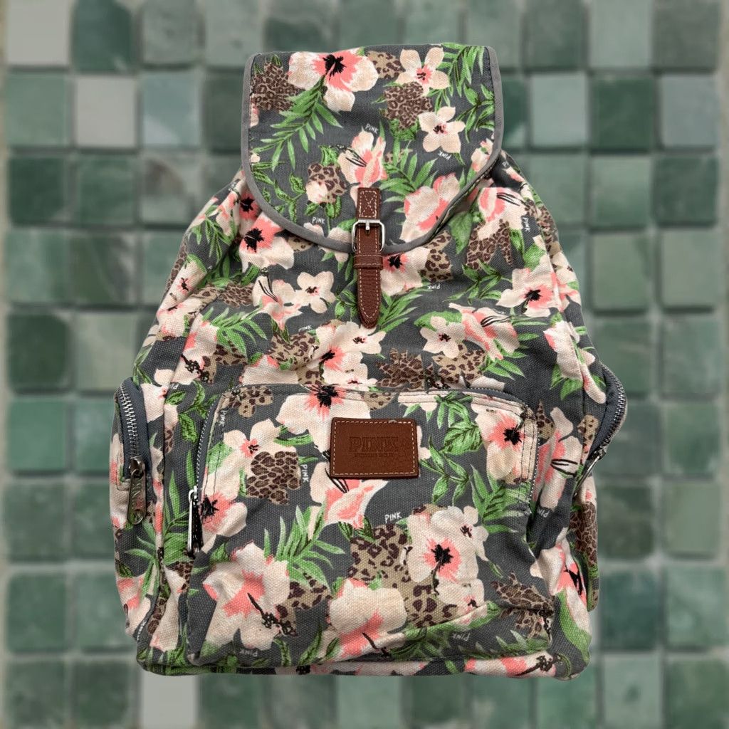 Victoria's Secret Victoria's Secret PINK Backpack Womens Large Wild Tropical Floral Canvas Bag 12x17x6 Adjustable Straps Casual Tropical 90s? Size ONE SIZE - 1 Thumbnail