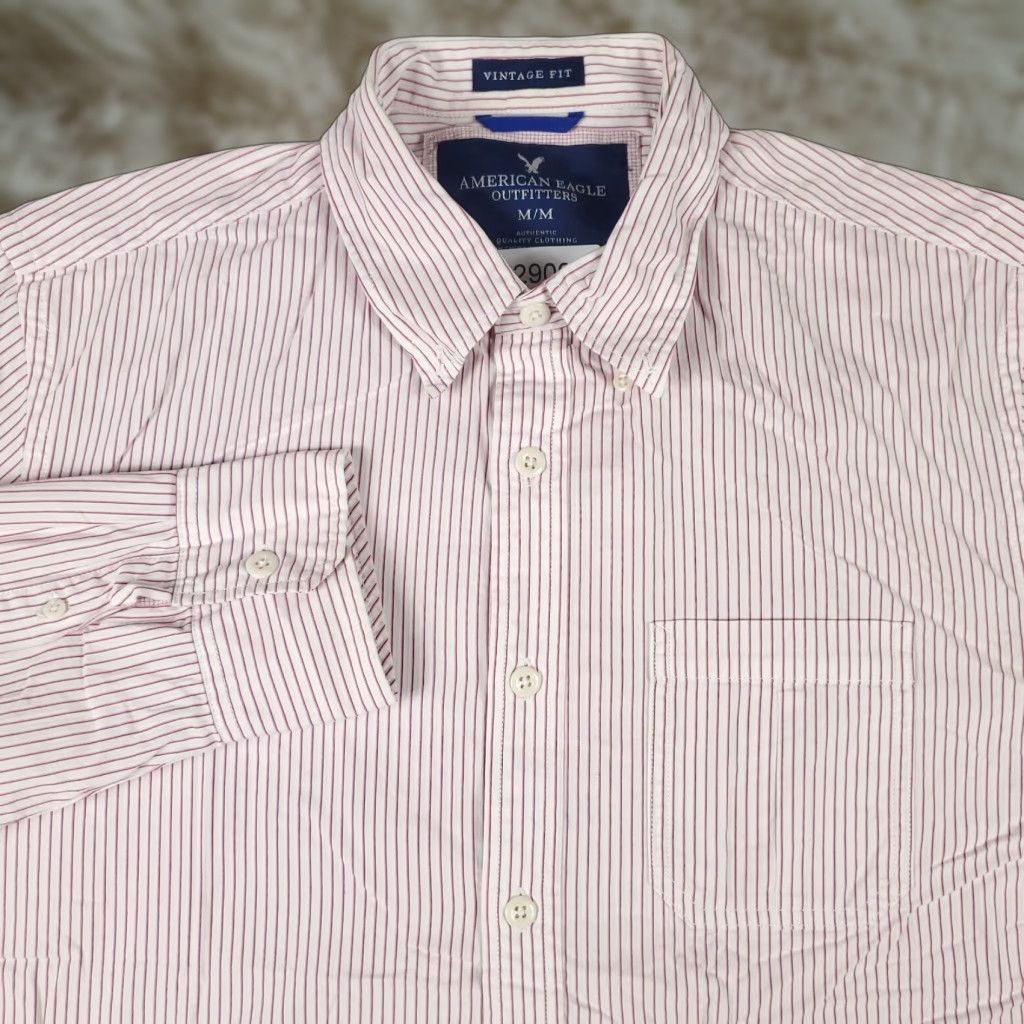 American Eagle Outfitters American Eagle Shirt Mens Medium Pink Striped Button-Up Long Sleeve Casual Modern Size US M / EU 48-50 / 2 - 1 Thumbnail