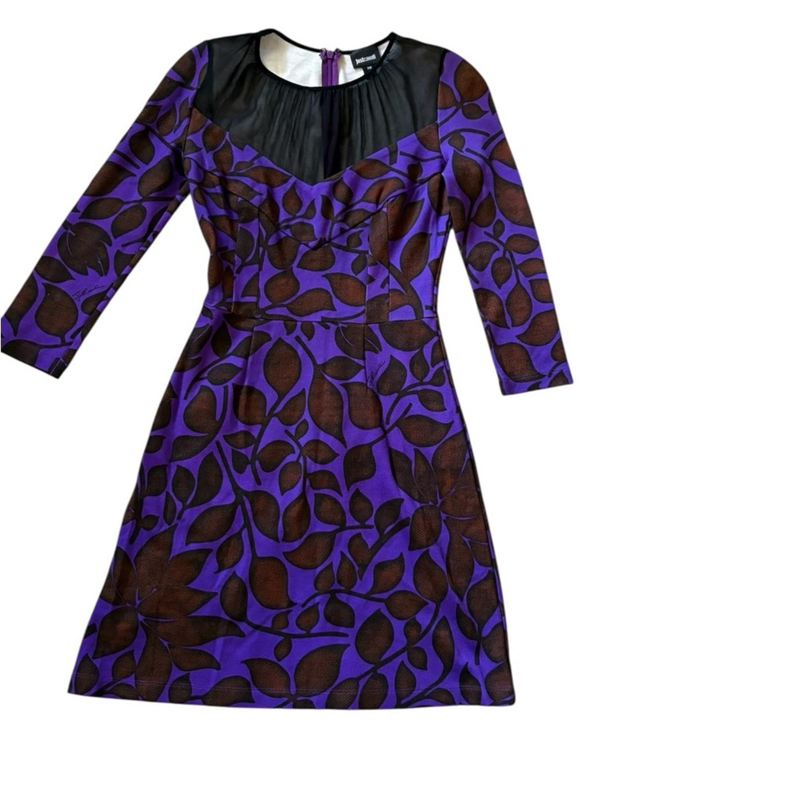 Just Cavalli Vintage Just Cavalli Purple and Brown Leaf Print Mini Dress Size XS / US 0-2 / IT 36-38 - 9 Thumbnail