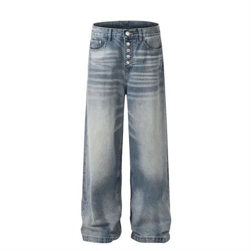 Japanese Brand × Jean Men's textured button straight distressed wide-leg jeans Size US 34 / EU 50 - 1 Thumbnail