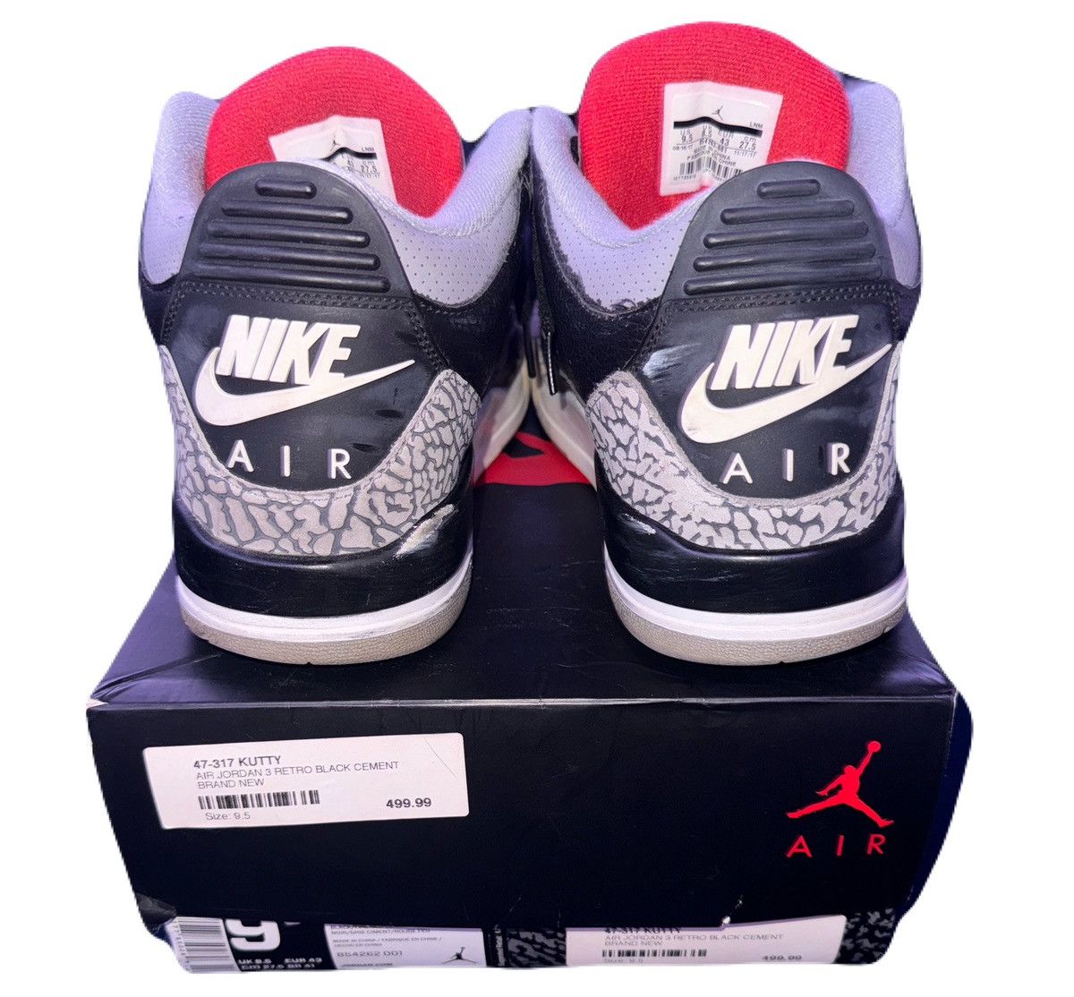 Jordan Brand × Nike Air Jordan 3 Retro Black Cement Size US 9.5 / EU 42-43 - 7 Thumbnail