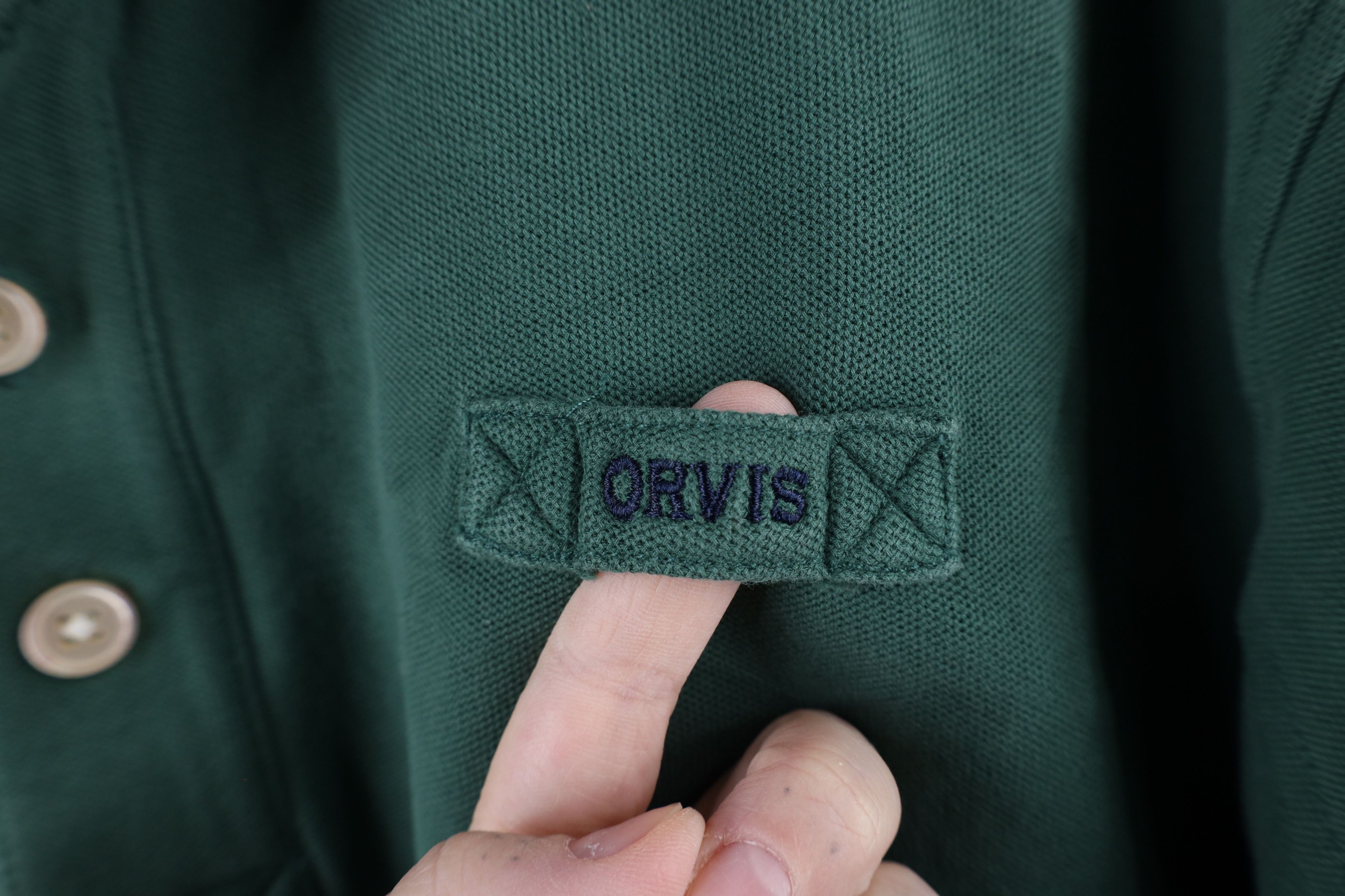 Orvis × Vintage Vintage Orvis Heavyweight Collared Polo Shirt Green Cotton Size US L / EU 52-54 / 3 - 4 Thumbnail