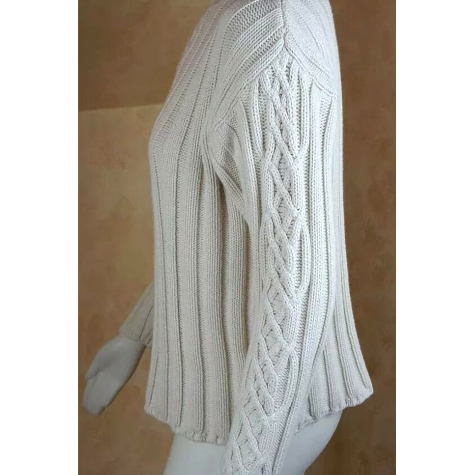 Laura Ashley VINTAGE Laura Ashley Womens L ivory chunky knit fishermans sweater Cotton Aran Shirt Size L / US 10 / IT 46 - 4 Thumbnail