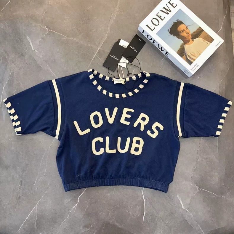 Yves Saint Laurent Lovers Club Cropped T-shirt with Stripes Size US L / EU 52-54 / 3 - 1 Thumbnail