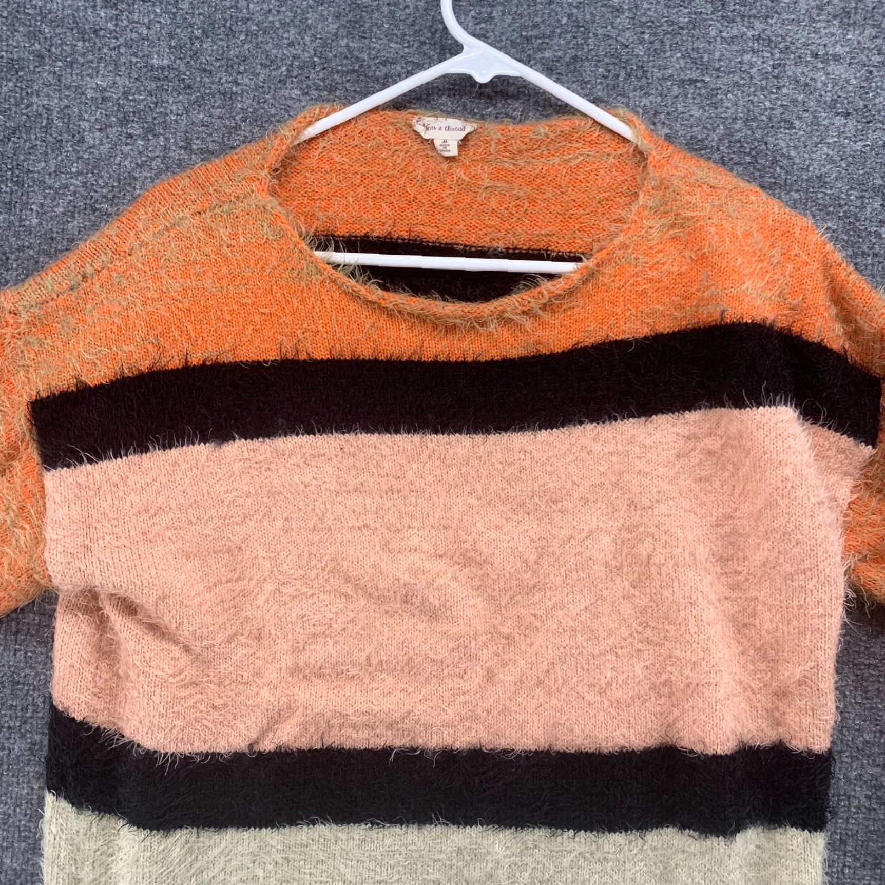 Vintage Hem & Thread Striped Pullover Sweater Womens Medium Orange Casual Acrylic Blend Size M / US 6-8 / IT 42-44 - 3 Thumbnail