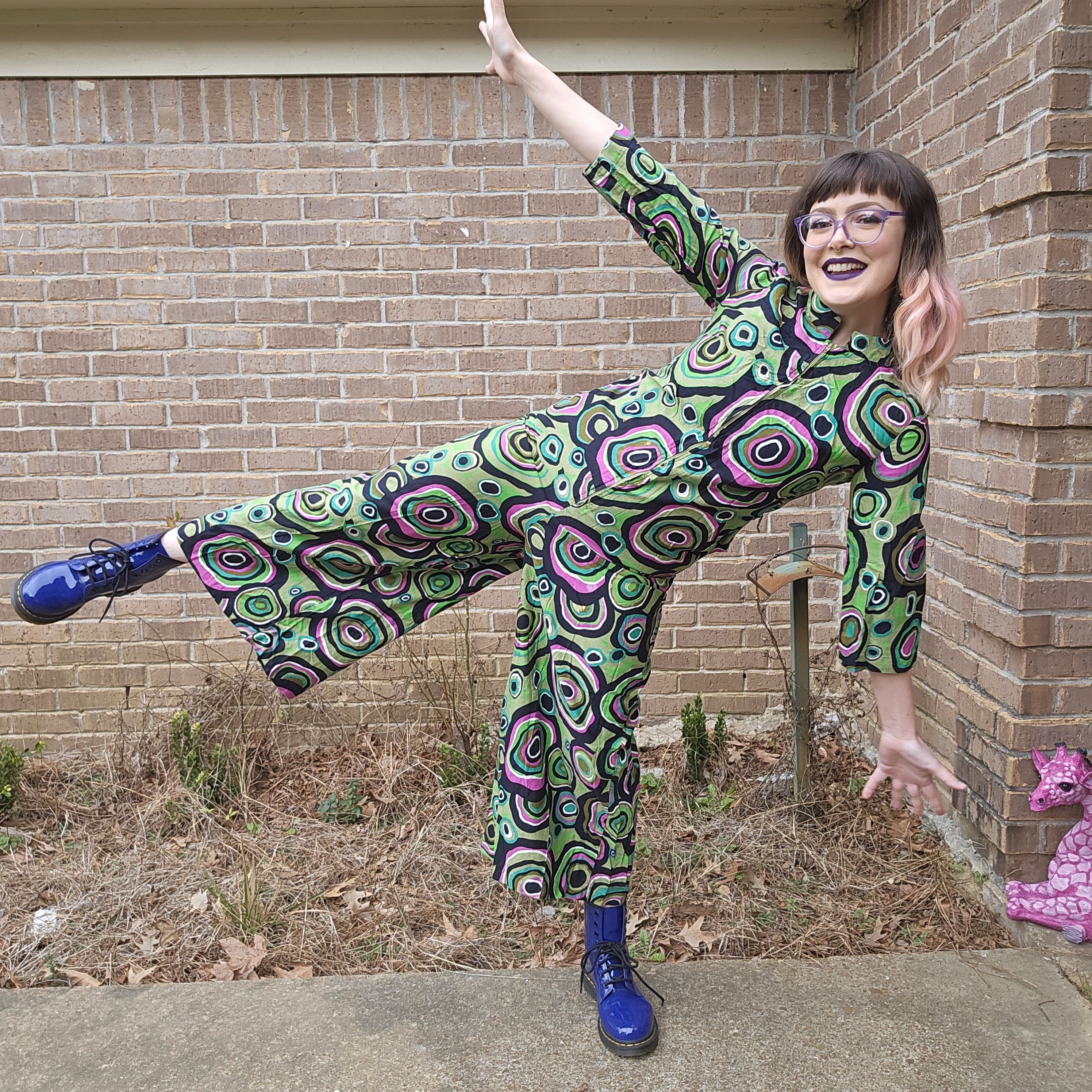 Other 60's Vintage Psychedelic Print Lounge Craft Jumpsuit Size 28" / US 6 / IT 42 - 2 Thumbnail