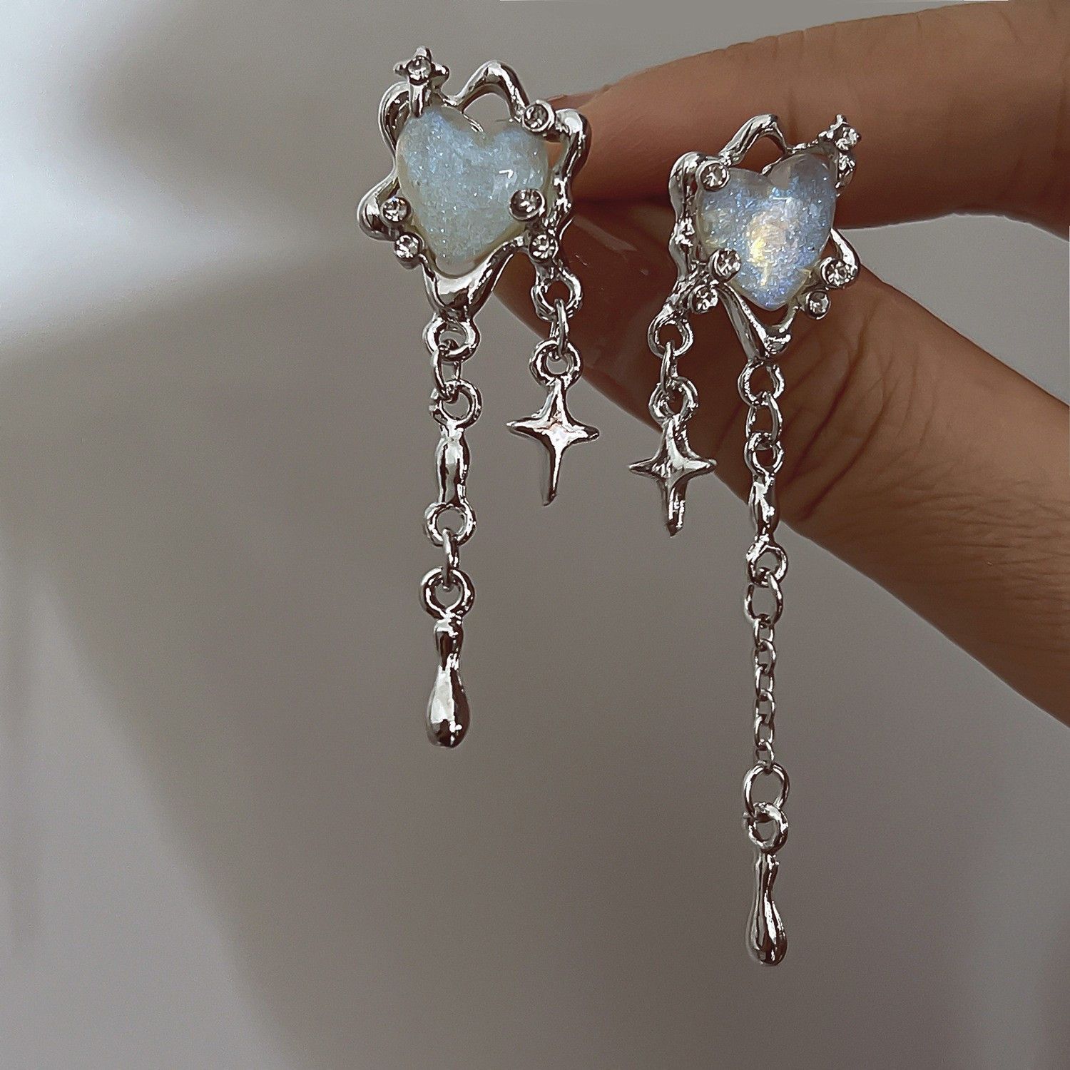 Crystal Drippy Stone Earrings Gothic Punk Chrome Jewelry in Silver, Men's