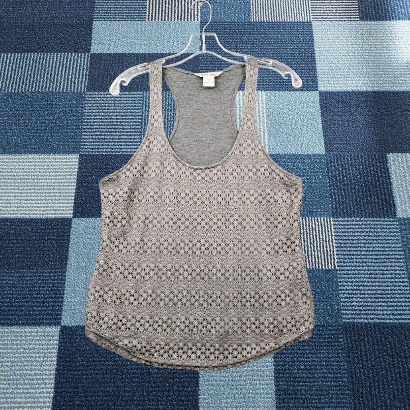 Lucky Brand Lucky Brand Tank Womens M Medium Gray Crochet Sleeveless Scoop Neck Cotton Shirt Casual Basic 90s Theme Mens Womens Ladies? Size M / US 6-8 / IT 42-44 - 1 Thumbnail