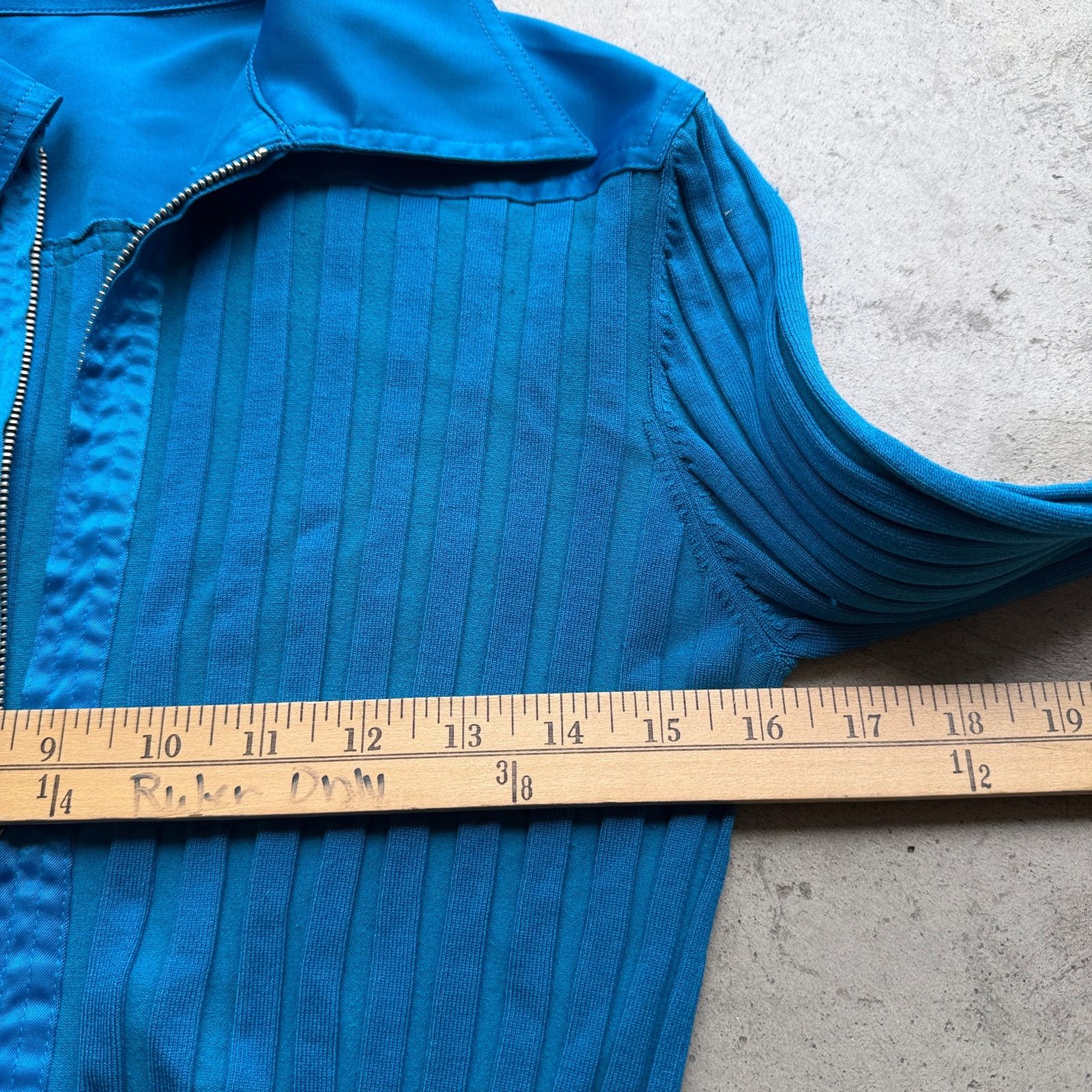 Other Vintage y2k Blue Ribbed Knit Full-Zip Collared Shirt Size L / US 10 / IT 46 - 8 Thumbnail