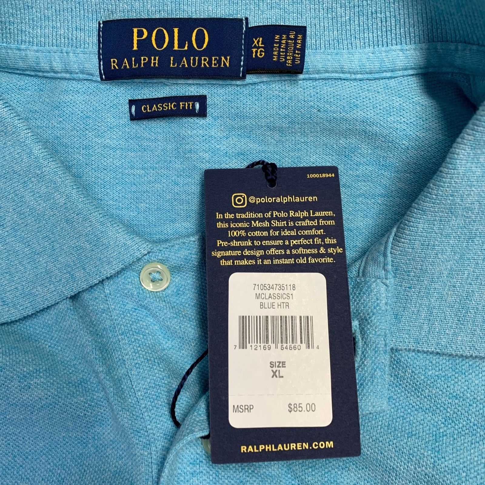 Polo Ralph Lauren Size XL Blue Heather Cotton Half Placket Polo Size US XL / EU 56 / 4 - 4 Thumbnail