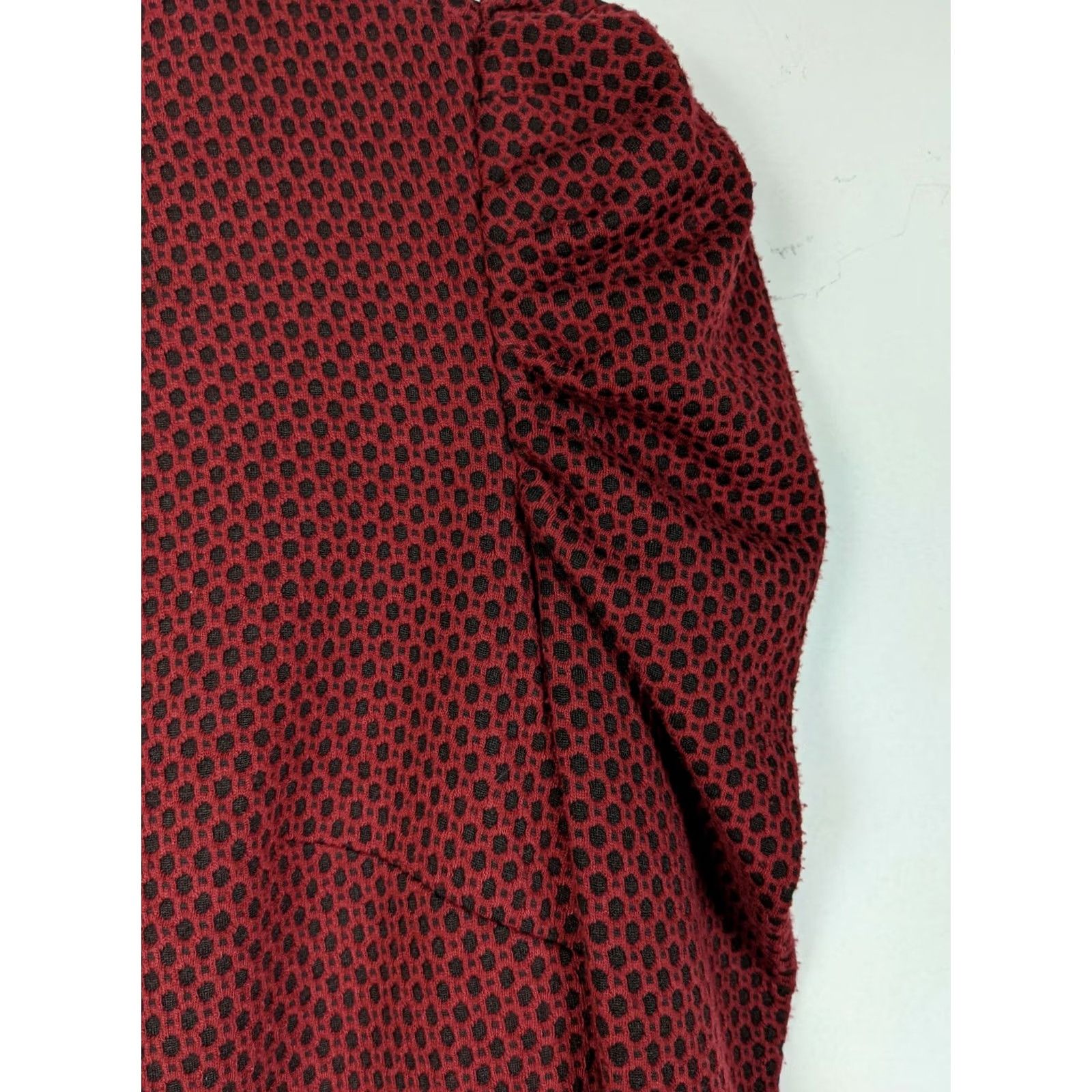 Donna Morgan Donna Morgan Women's Geometric Ruched-Sleeve Knit V-Neck Dress Size 6 Red Black A-Line Puff Sleeve Size M / US 6-8 / IT 42-44 - 6 Thumbnail