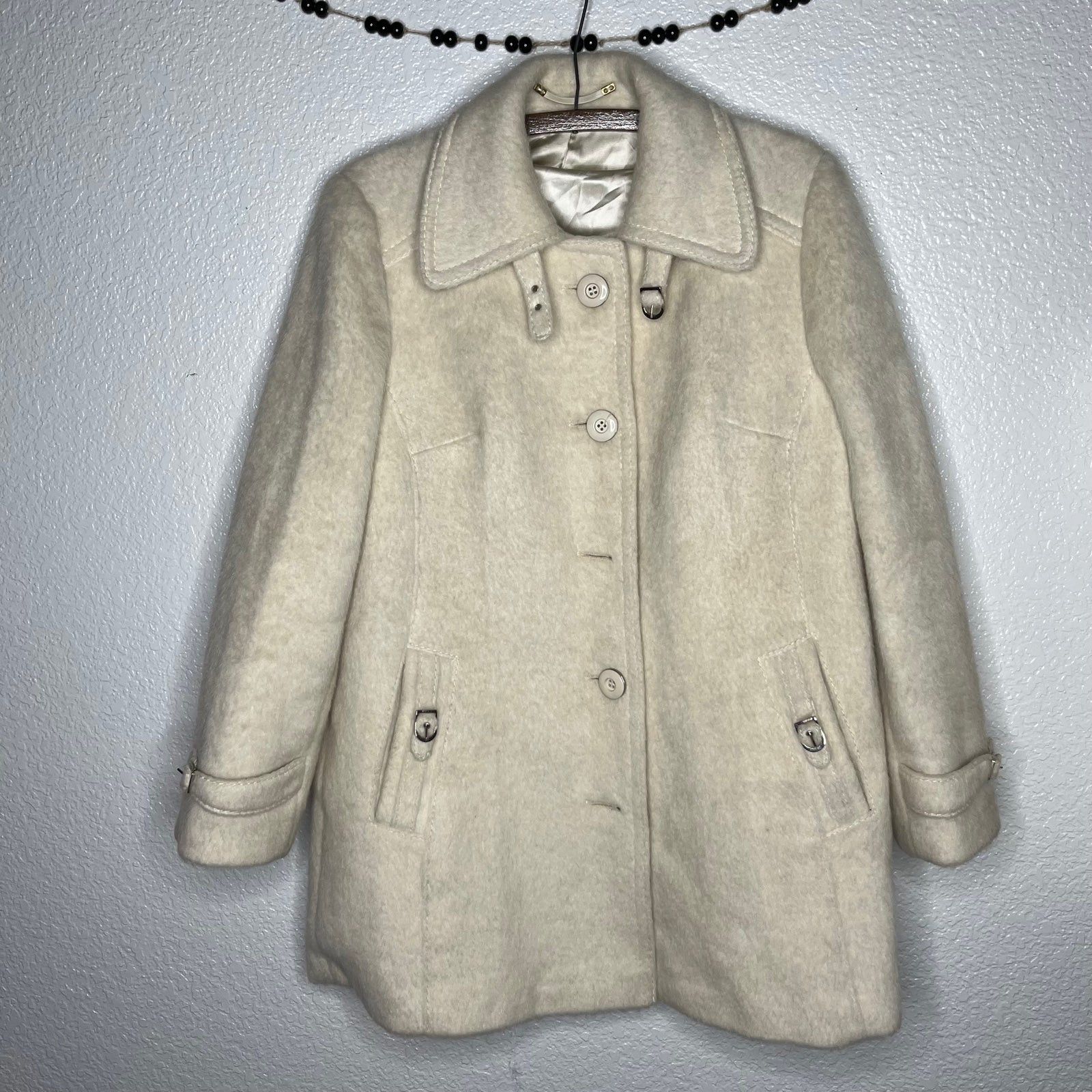 Vintage Vintage 60’s German Cream Wool Acrylic Peacoat Size L / US 10 / IT 46 - 2 Thumbnail
