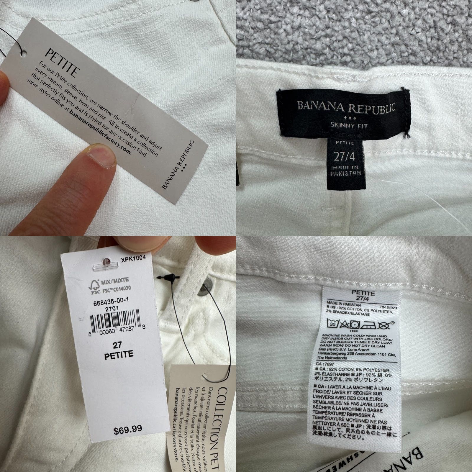 Vintage VINTAGE Banana Republic MR Skinny Denim Jeans Womens 27/4P White Mid Rise Cotton Stretch Size 40" / US 18 - 9 Thumbnail
