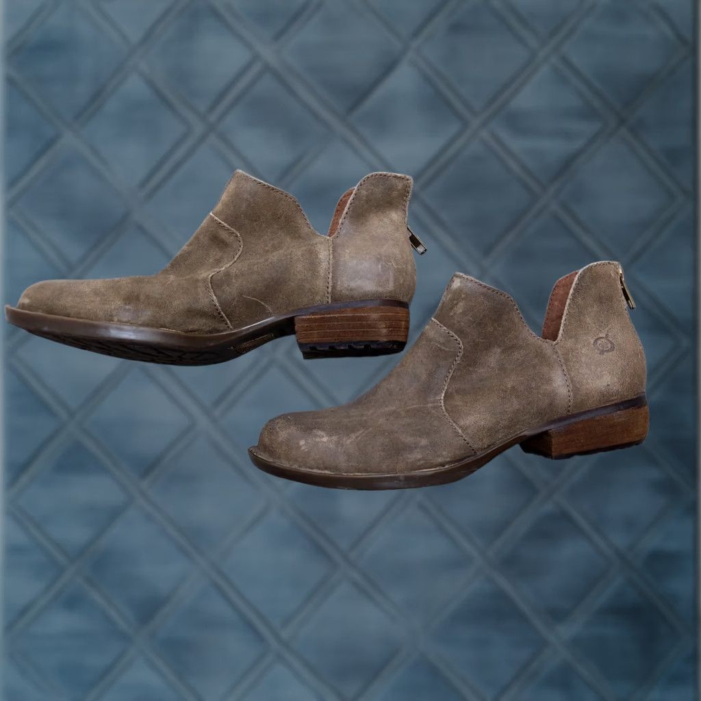 Born Born Boots Womens Size 7.5M Brown Suede Ankle Zip Booties Block Heel Casual Size US 8 / IT 38 - 1 Thumbnail