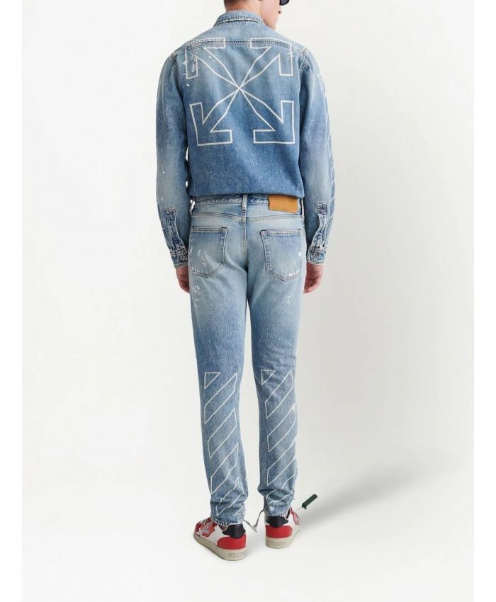 Off-White o1gr1nt1124 Diag Outline Paint Skinny Jeans in Vintage Blue Size US 33 - 4 Thumbnail