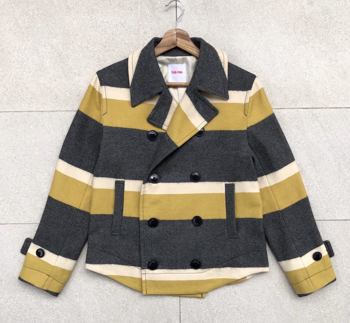 Issey Miyake Issey Miyake Japan Ne-Net Stripes Wool Pea Coat Size M / US 6-8 / IT 42-44 - 2 Thumbnail