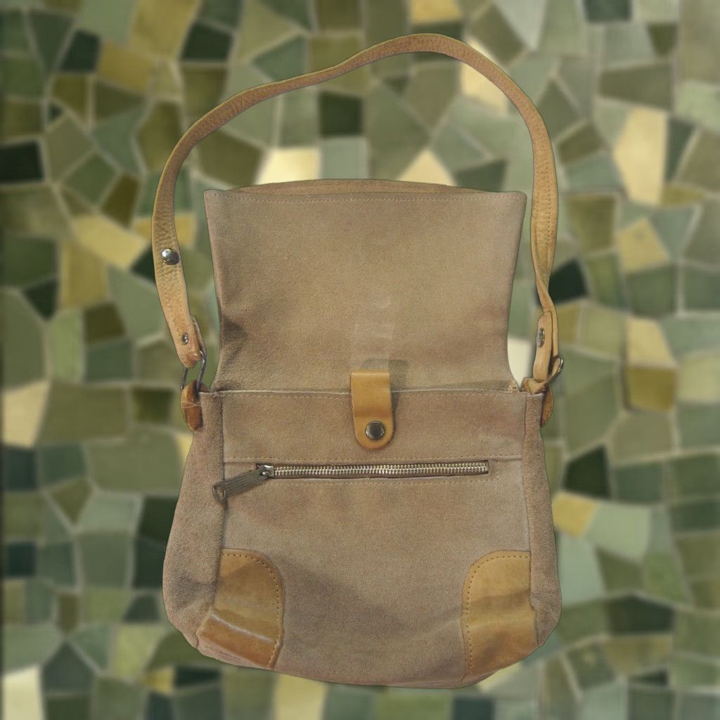 Vintage Vintage Handmade Tan Brown Suede Leather Flap Hippy Boho Shoulder Bag Purse Size ONE SIZE - 1 Thumbnail