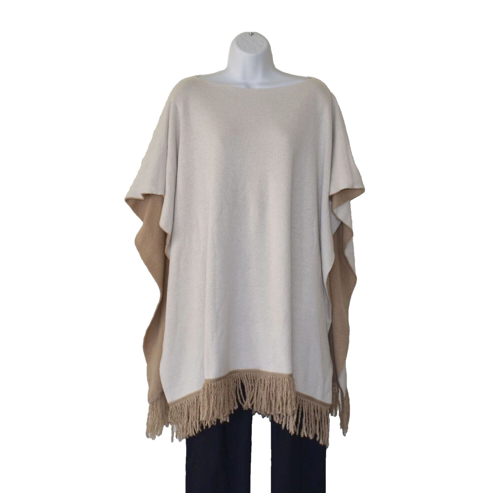 Agnona AGNONA Cashmere Knit Fringe Boat Neck Poncho Cape One Size Size ONE SIZE - 2 Thumbnail