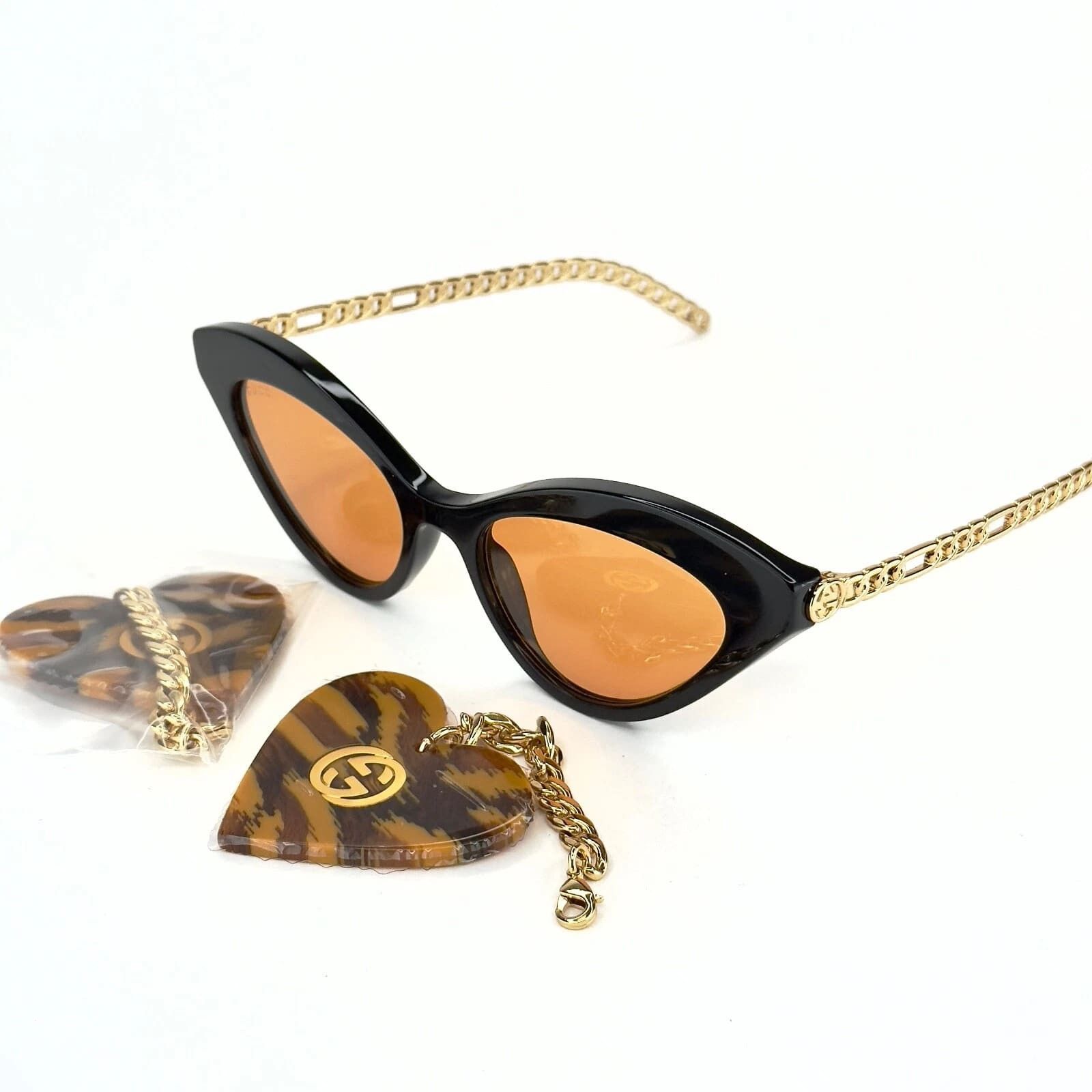 Gucci GUCCI GG0978S CHAIN 0978 Gold Black Orange Heart 002 Size ONE SIZE - 2 Thumbnail