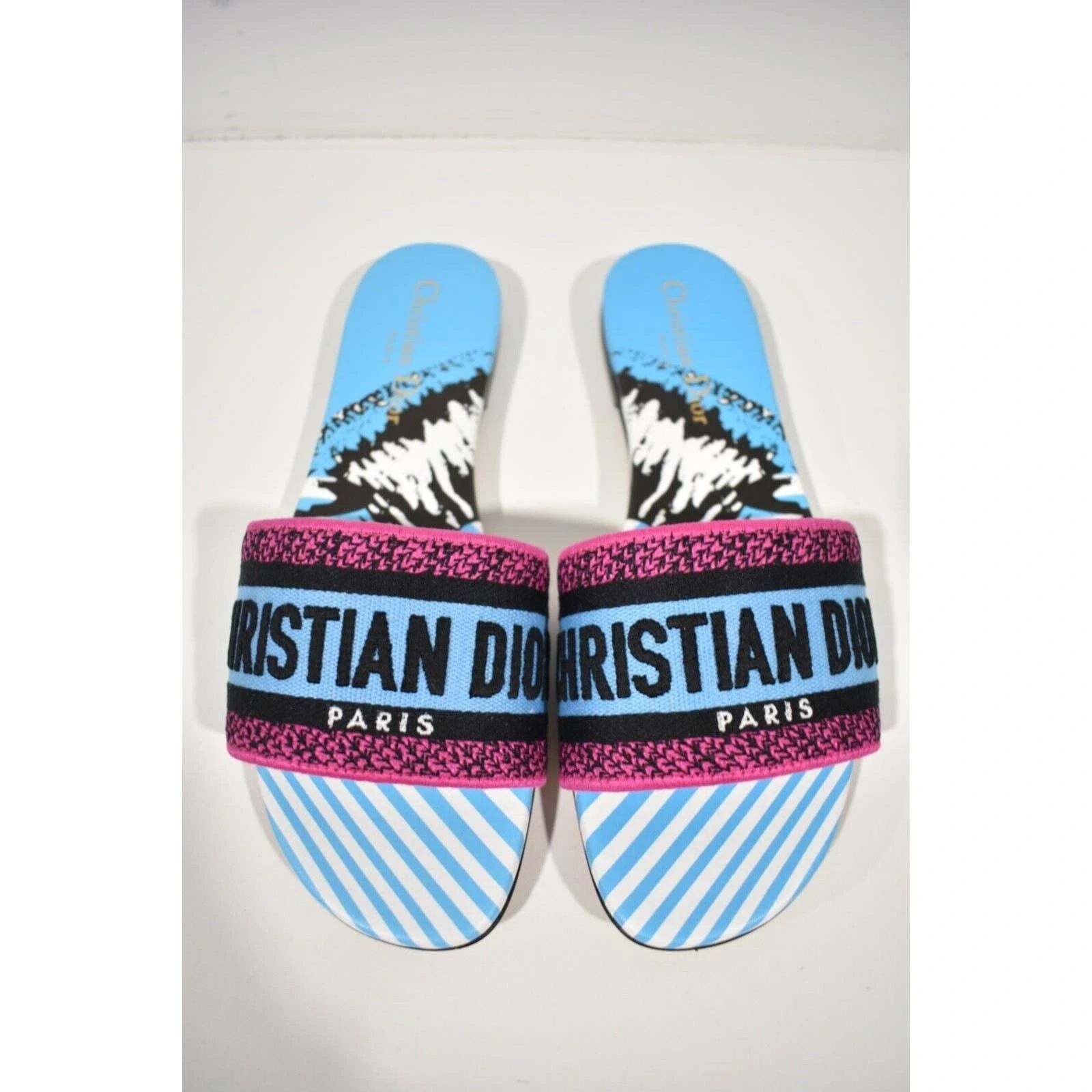 Dior Dway D Jungle Embroidered Logo Slide Flat Sandal 42 Size US 12 / IT 42 - 7 Thumbnail